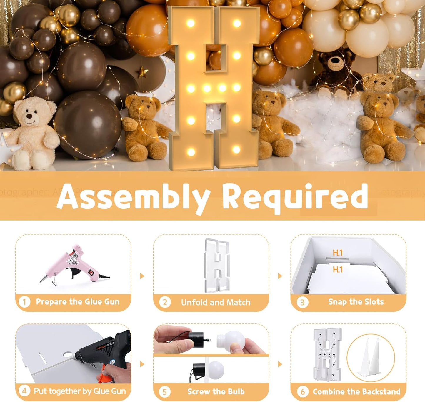 imprsv 4FT Marquee Light Up Letters for Birthday Party Decorations Large Marquee Letters for Wedding Event Bridal Shower Engagement Anniversarty Party Decor,Letter H