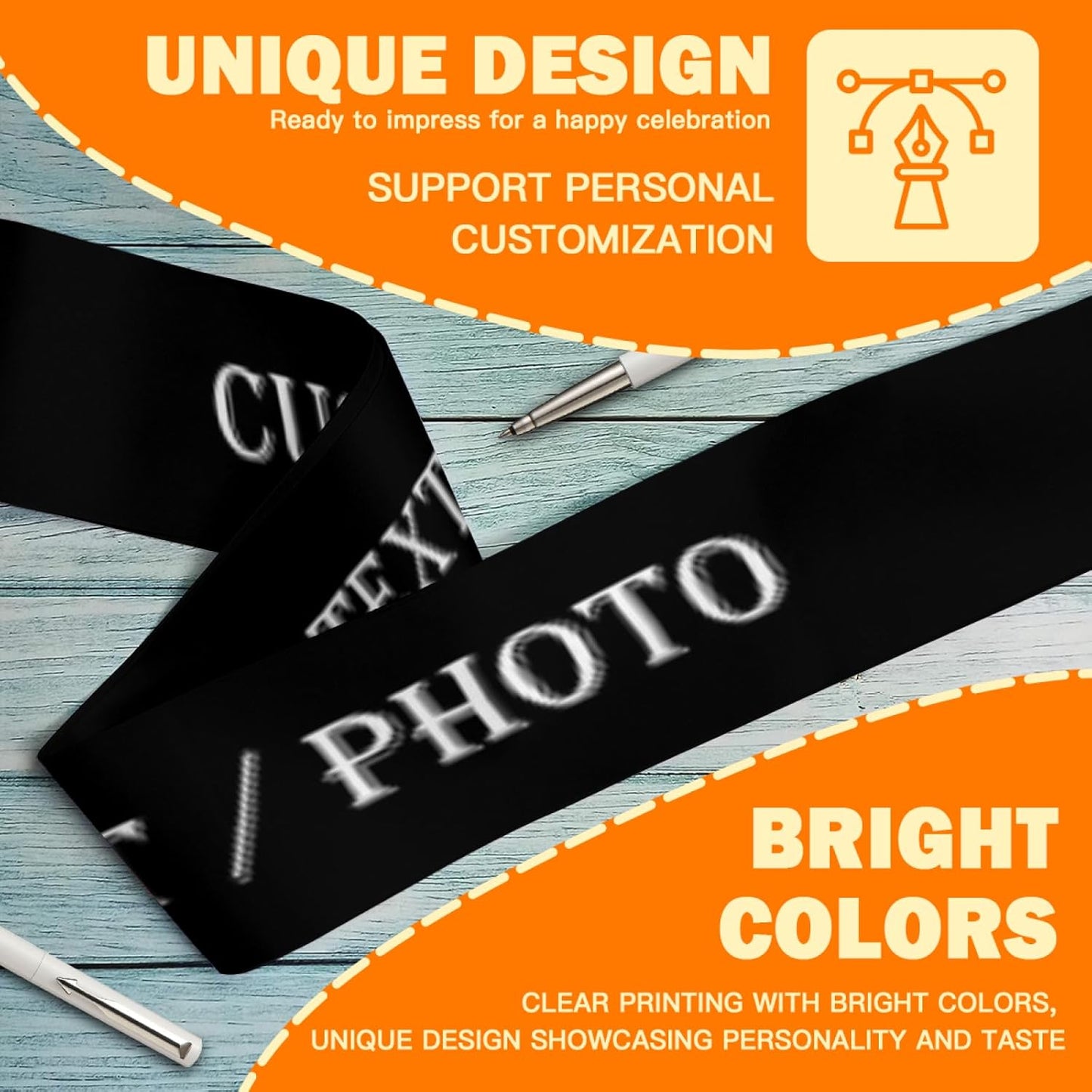 Custom Sash,Personalized Birthday Sash with Text Photo,Customized Bachelorette Sash Quote Sash Bride to Be Sash Color Optional (No decorative edge, Black)