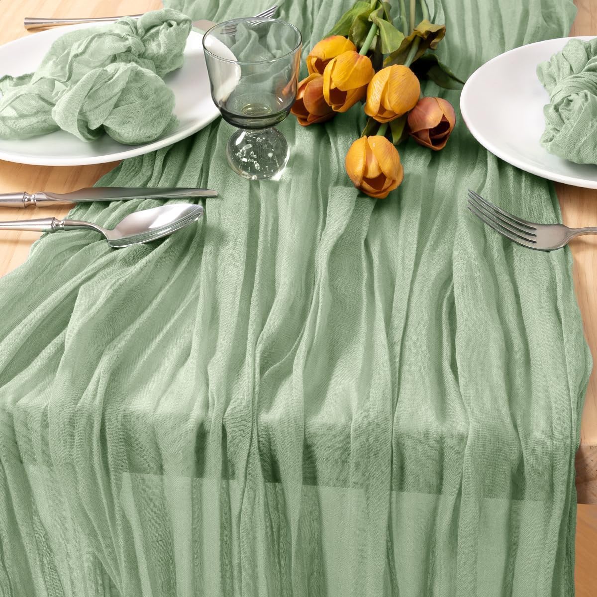 12Pcs Sage Green Cheesecloth Table Runner 120 Inch Green Cheesecloth Table Runner10FT Sage Table Runner Boho CheeseClothTable Runner forWedding Party Baby Shower Birthday Home Decor HolidayDecorations