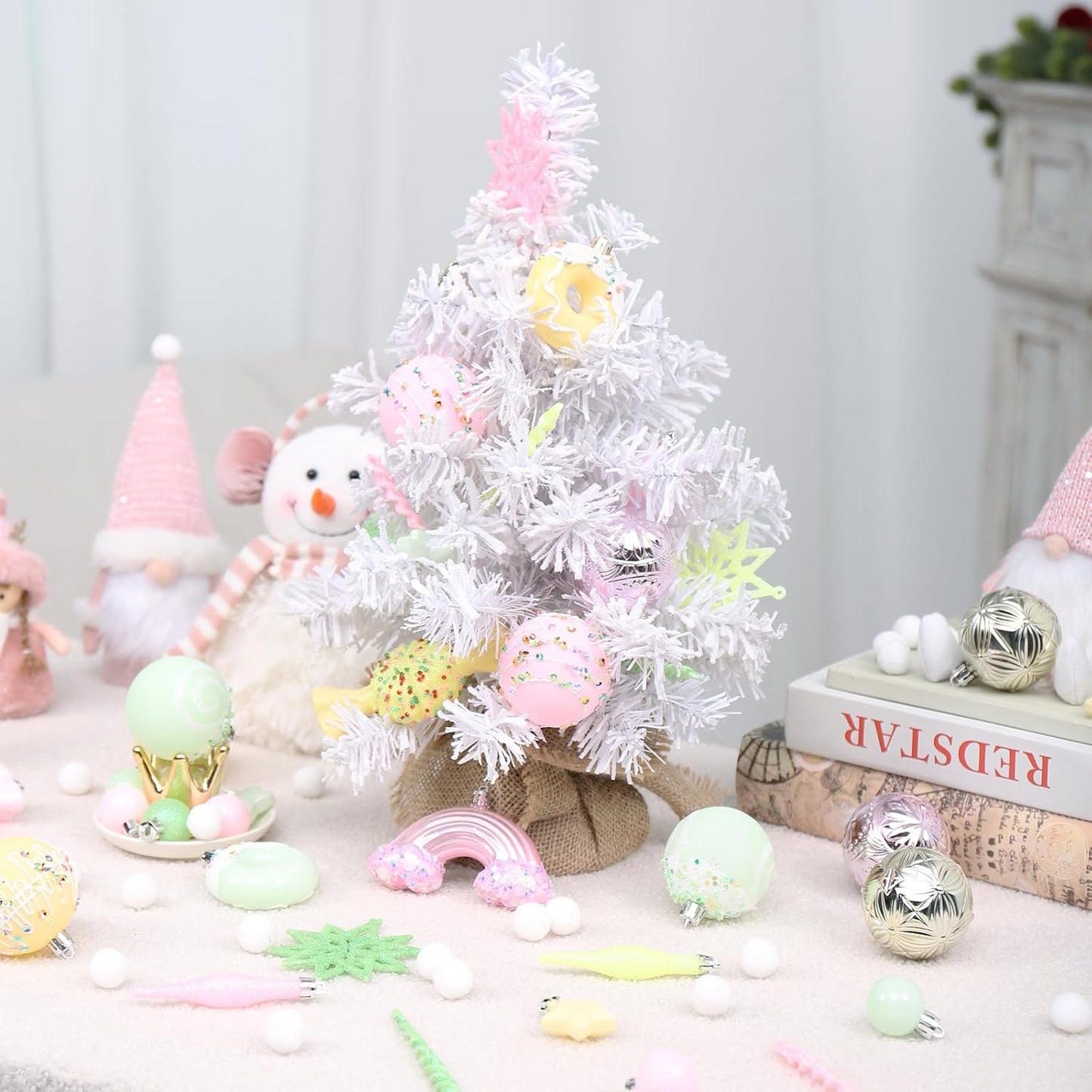 RoseCraft Christmas Ball Ornaments Set, 45 Pack Macaroon Plastic Shatterproof Christmas Tree Hanging Decorations, for Home Wedding Holiday Xmas Party Decor.