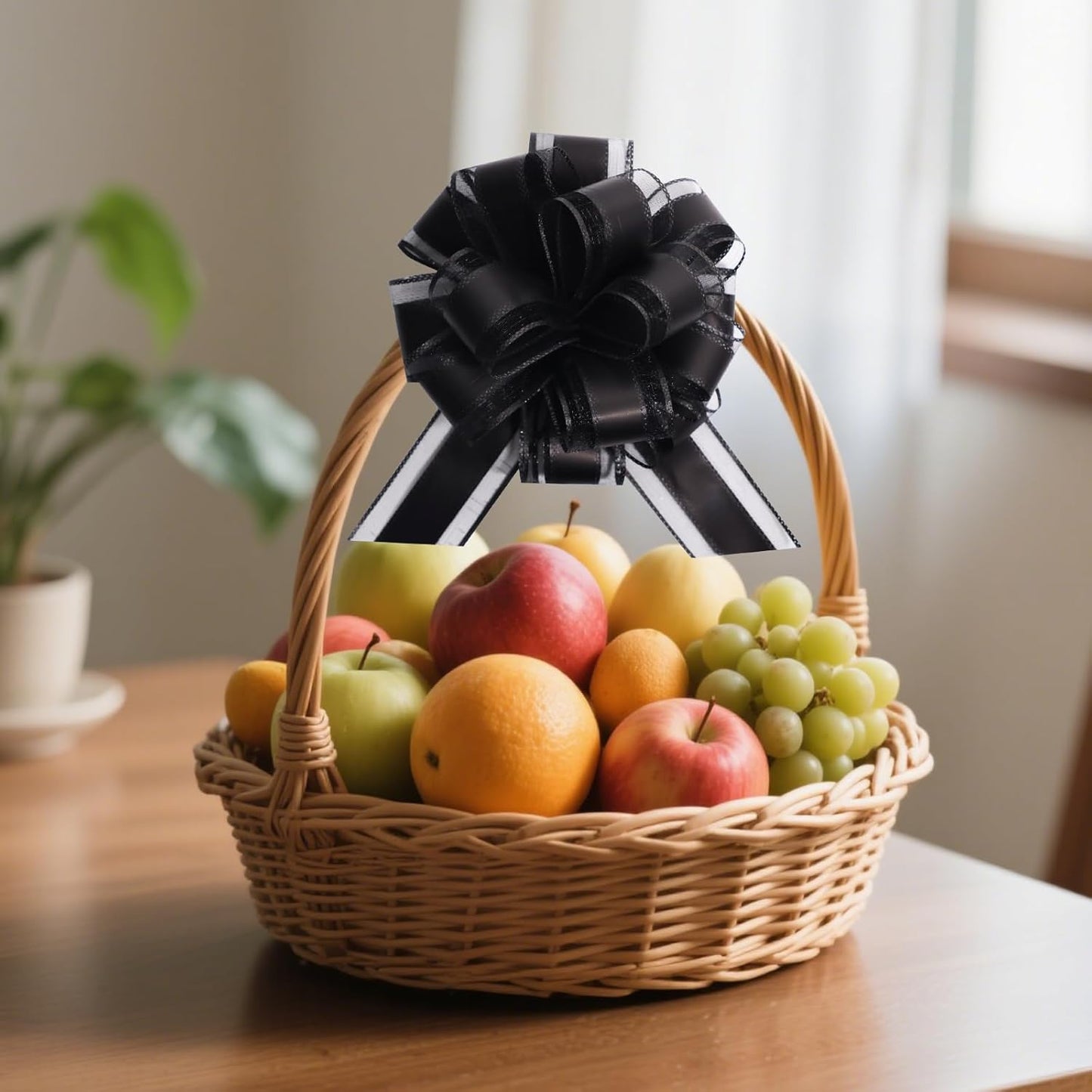 6 PCS 6 Inch Organza Black Pull Bows - Perfect for Gift Wrapping, Wedding Decor, Car Bows, Birthday Parties, Christmas, and Valentine's Day