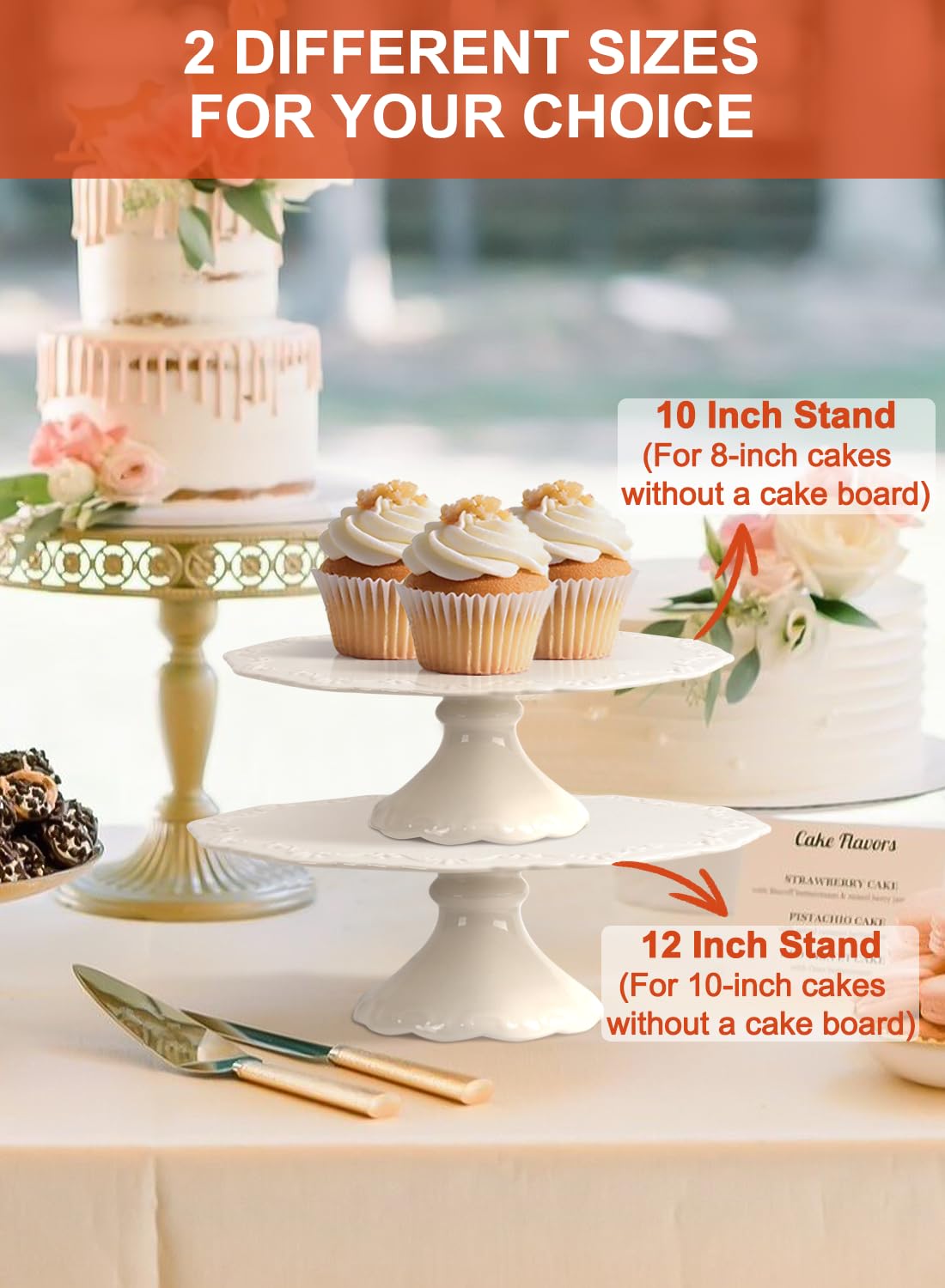 12" White Cake Stand for 10" Cake, Porcelain Cake Plate, Cake Pedestal Stand, Round Dessert Stand