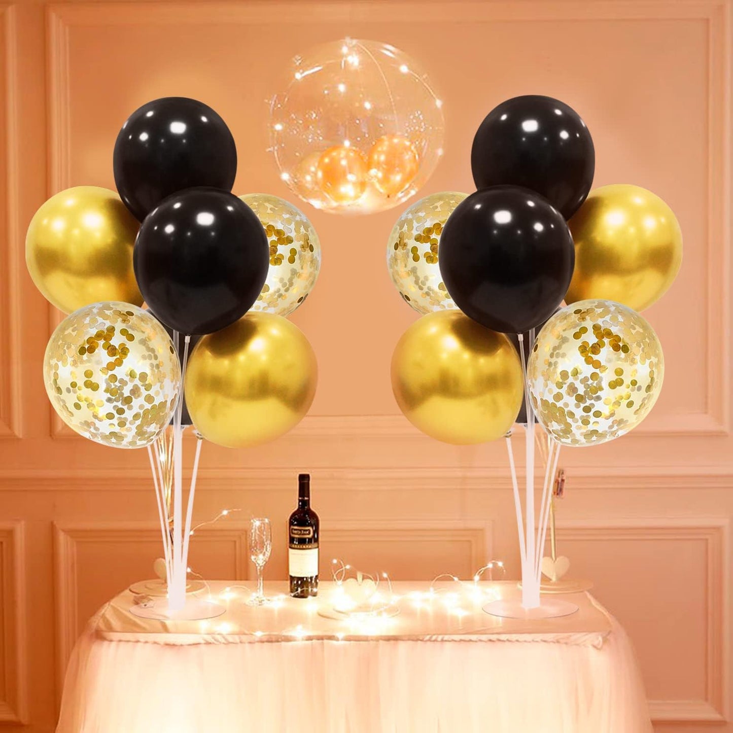 Black and Gold Balloon Stand Centerpiece Table Decorations Black and Gold Party Decorations for Birthday Wedding Retirement Anniversary Father's Day New Year Graduation 2025 (Black gold set5)