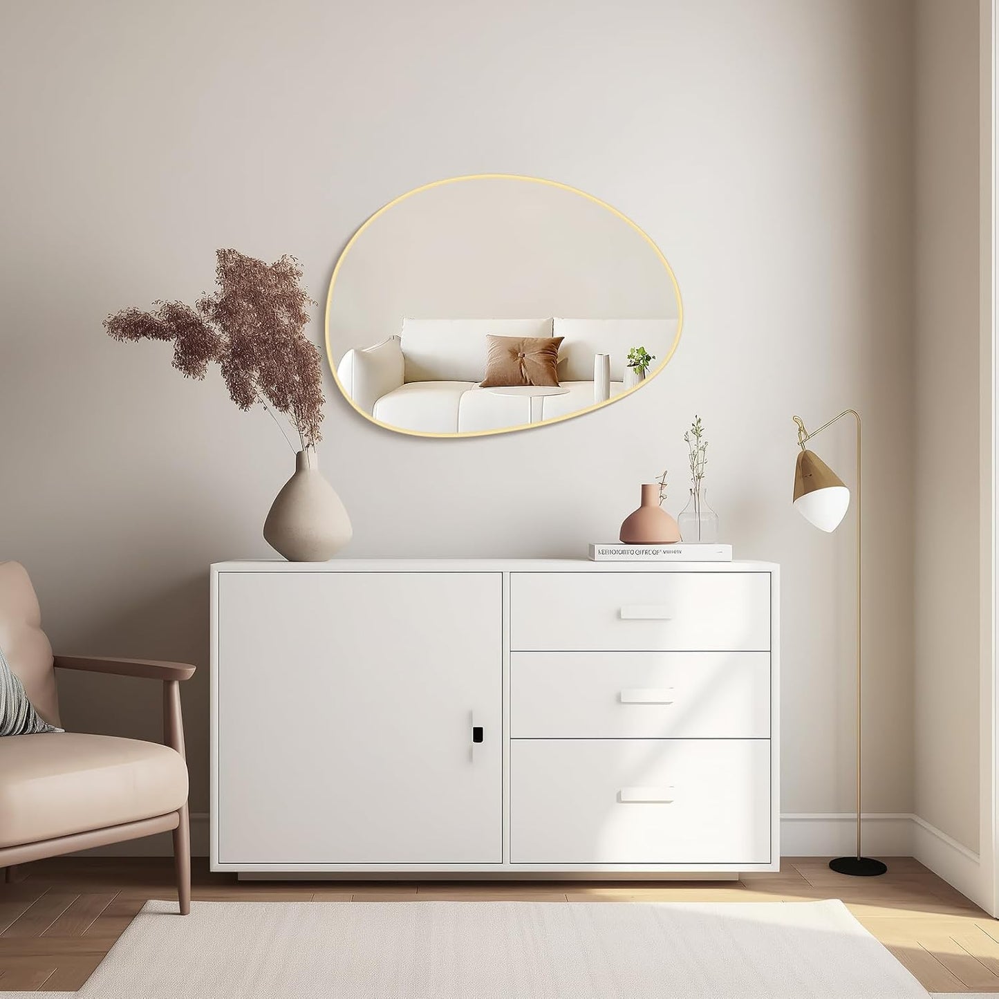 WallBeyond Irregular Wall Mirror, Asymmetrical Mirror Wall Mounted with Gold Framed for Living Room, Bathroom, Bedroom, Entryway Wall Decor, 28"×21", Gold