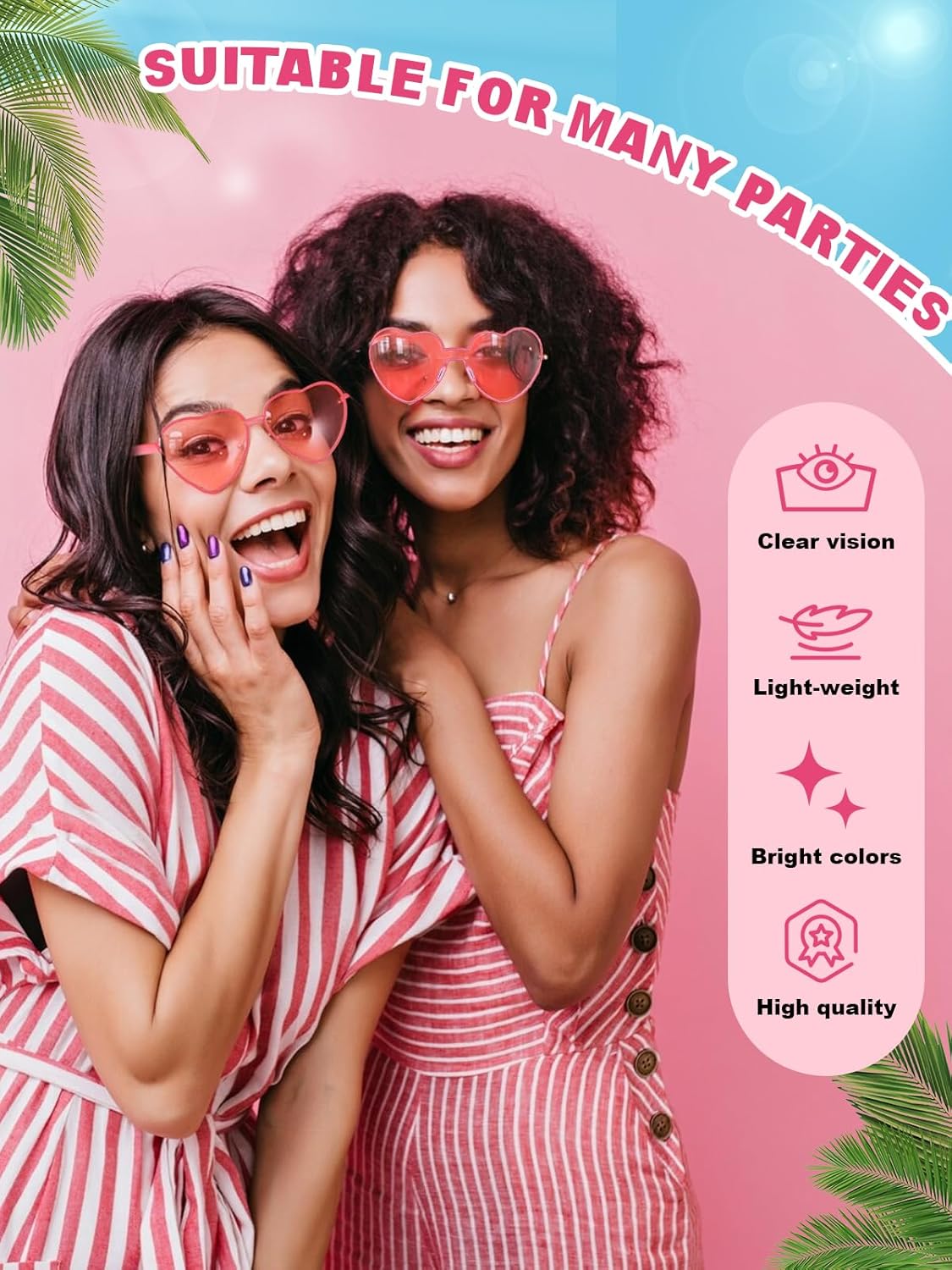 12 Pairs Heart Shaped Sunglasses for Women Colorful Glasses Fun Trendy Transparent Heart Sunglasses Party Favor (Multiple Pink)