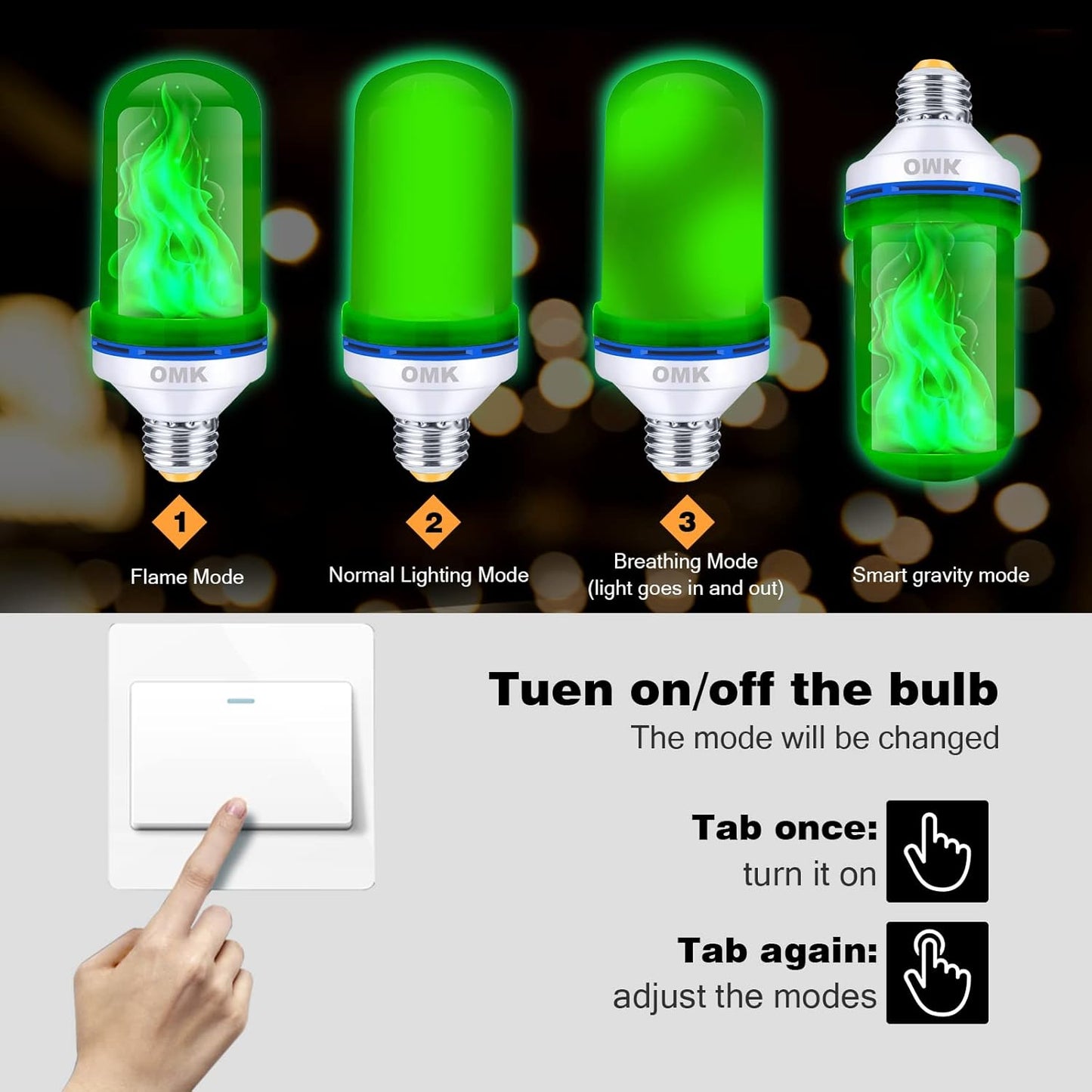 OMK Green Led Flame Light Bulb LED Christmas Decorations Fire Light Bulbs - Upgraded Halloween Bars Porch Light Bulb Flickering Fire LED Lamps for Indoor/Outdoor/Holiday Decoration Gifts
