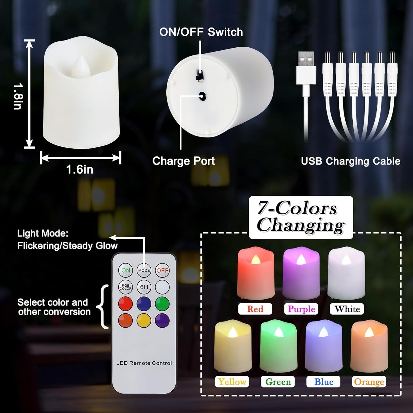 FREEPOWER Rechargeable Color Changing Tea Lights Candles with Remote Battery Operated Flameless Votive Candles for Romantic,Festival Clebration Halloween and Christmas Decor Set of 6……
