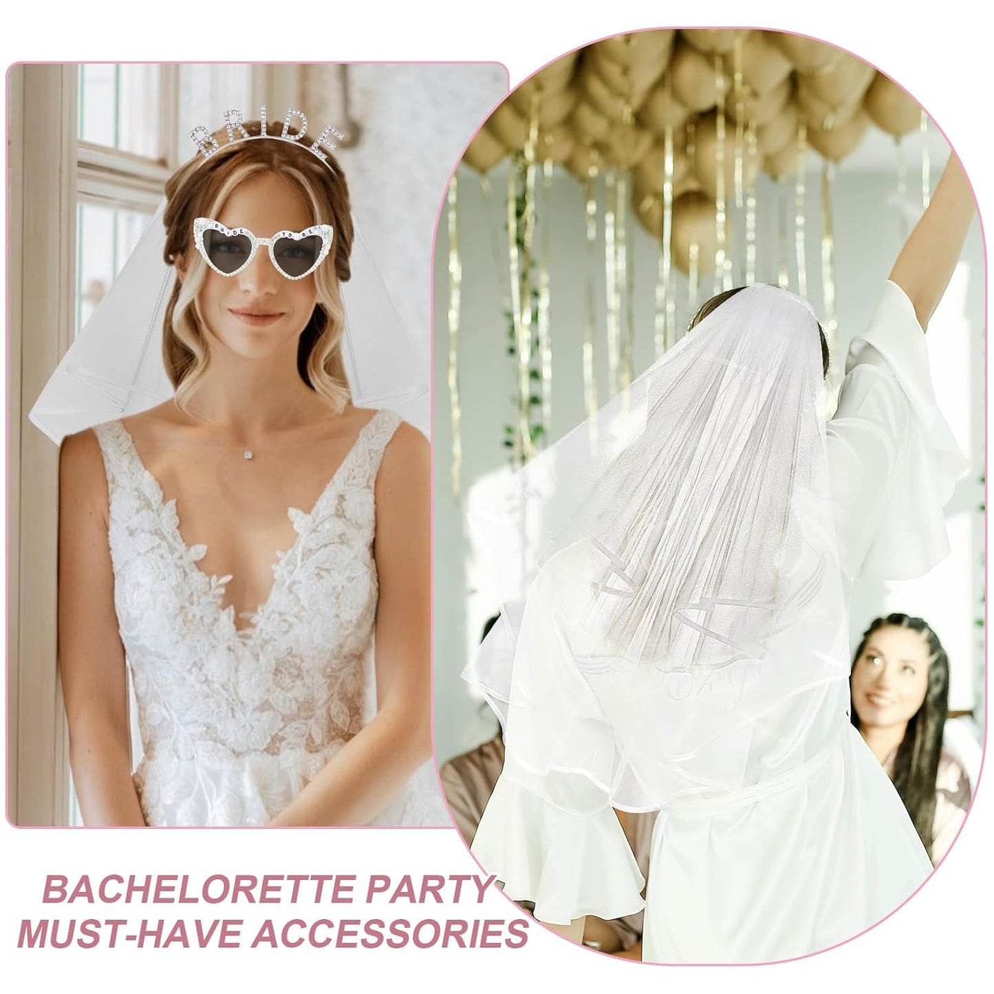 Bride Heart Sunglasses Bride Headband & Veil Set for Bachelorette Party Bridal Shower Gifts Bachelorette Party Favors Accessories