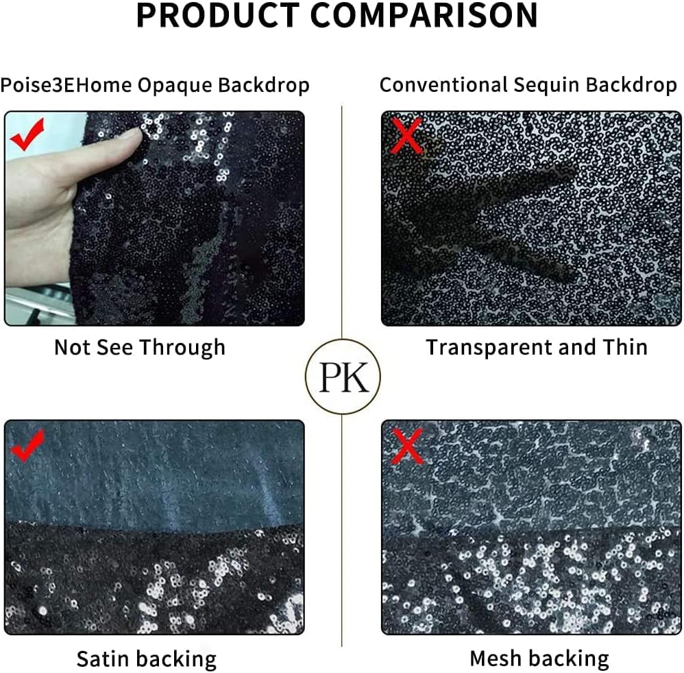 Poise3EHome 8Ft x 10Ft Black Sequin Backdrop, Glitter Thick Sequin Background Drapes, Sequence Xmas Thanksgiving Backdrop for Wedding Party Holiday Festival Decor