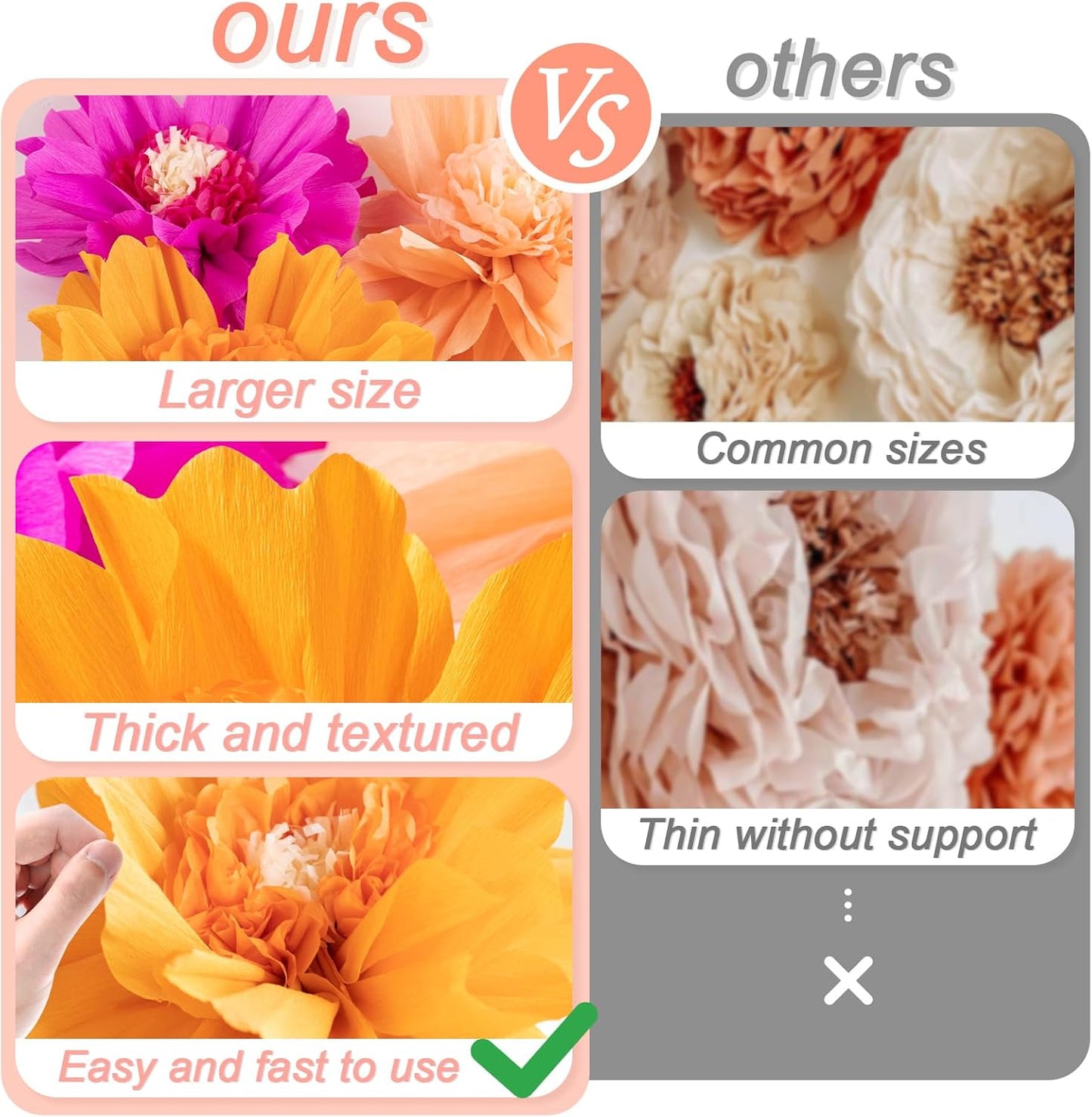 SUNBEAUTY 4 PCS 20" Hot Pink Orange Fall Birthday Party Decorations Giant Paper Flowers Large Crepe Tissue Pompoms Sunset Autumn Women Girls DIY for Wedding Backdrop Bridal Baby Shower Thanksgiving