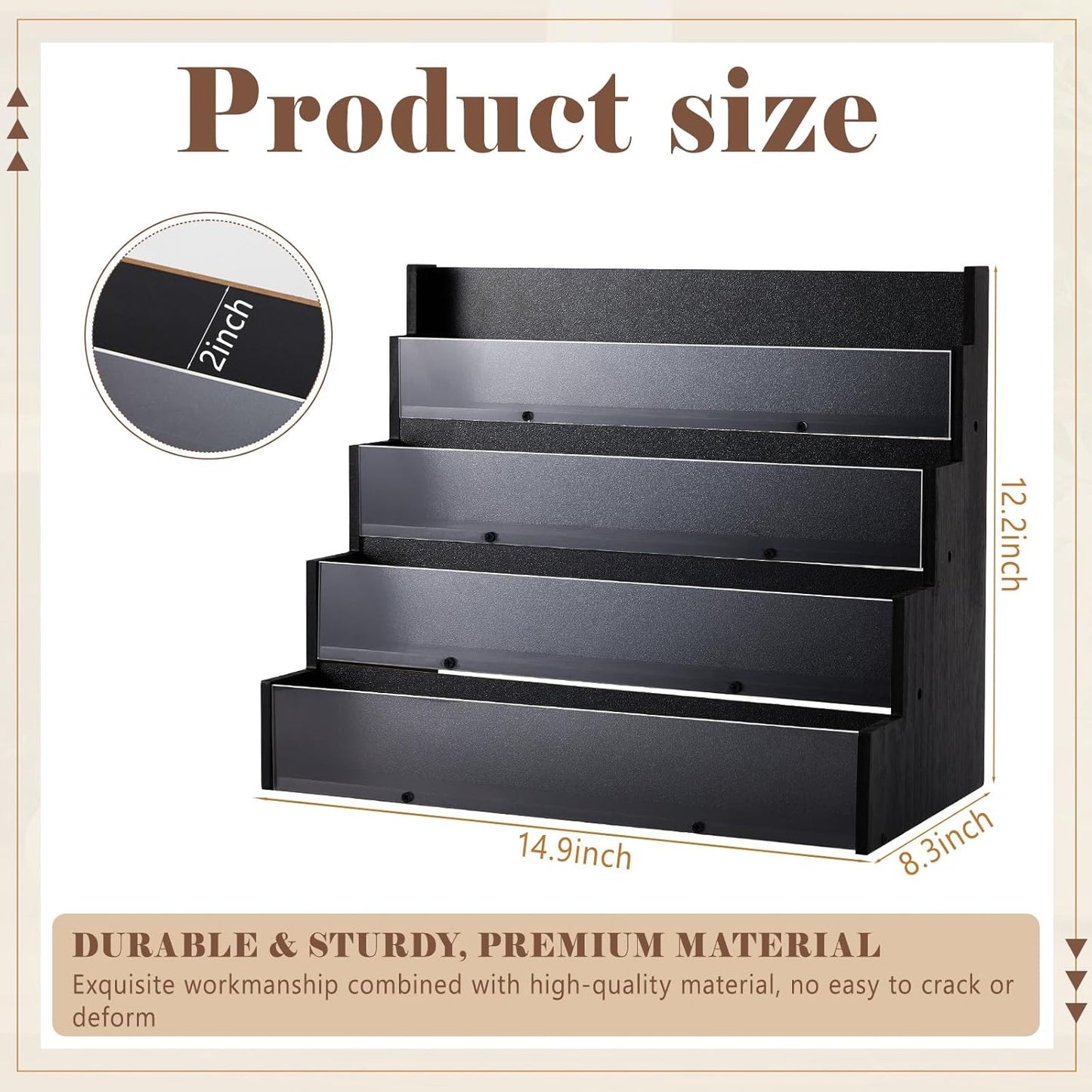 4 Tier Greeting Card Display Stand Black Bamboo and Acrylic Sticker Display Stand Trading Card Holder Retail Photos Shelf for Vendors Craft Collection & Show