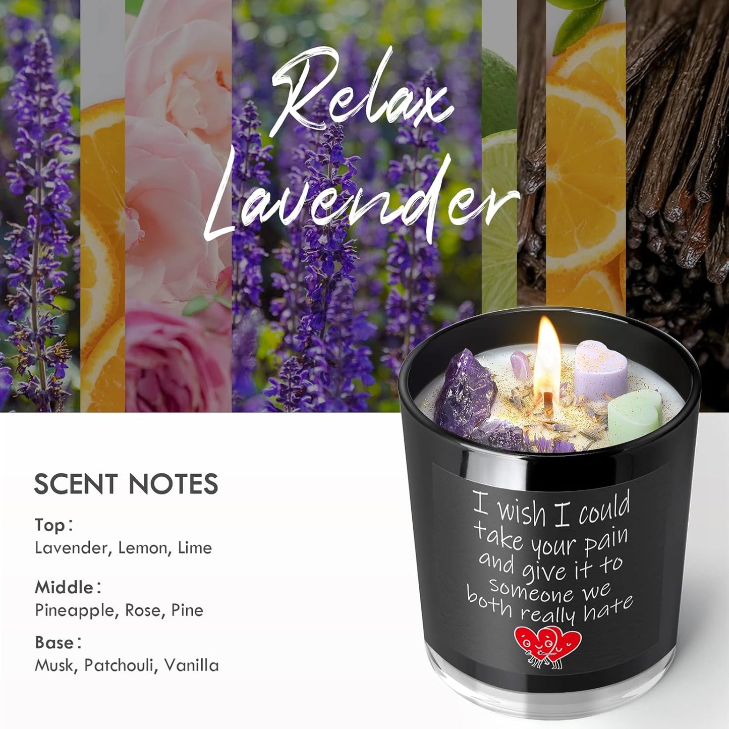Get Well Candle with Healing Crystals - Get Well Gifts for Women After Surgery, Lavender Scented Candle, 10 oz, Black