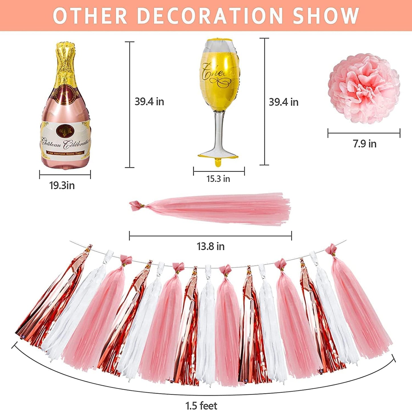 Rose Gold Bachelorette Party Decorations Bridal Shower Decoration Kit with Wifey for Lifey Banner,Champagne Glass Foil Balloons,Bride Foil Balloon,Paper Pom Poms, Tassel Party Supplies