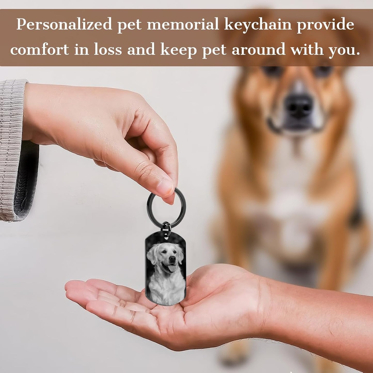 Custom Dog Memorial Photo Keychain Personalized Sympathy Gifts for Loss of Dog Memorial Passing Away Gifts for Dog Cat Lovers (01-Black)