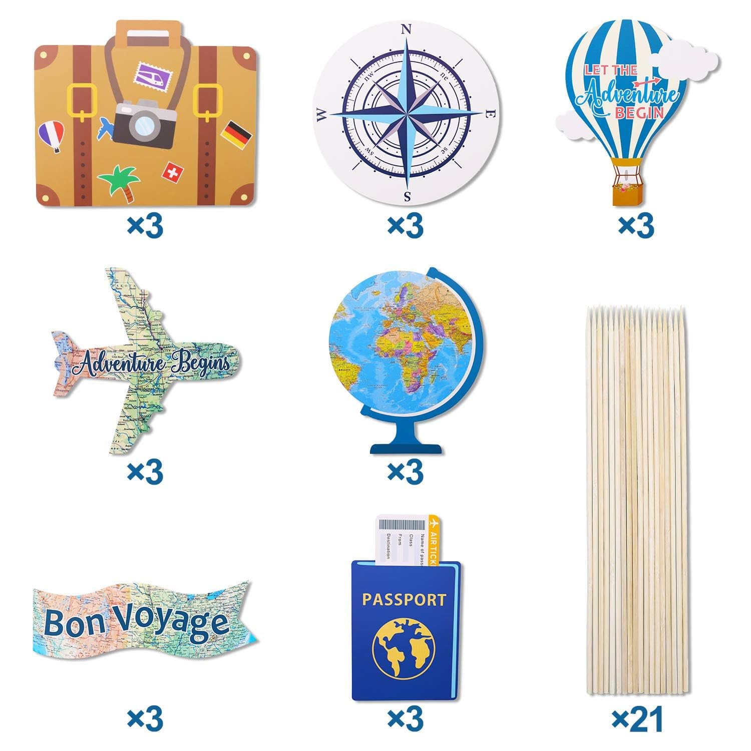 Yaaaaasss! Travel Theme Centerpiece Sticks 21PCS Bon Voyage Party Decor