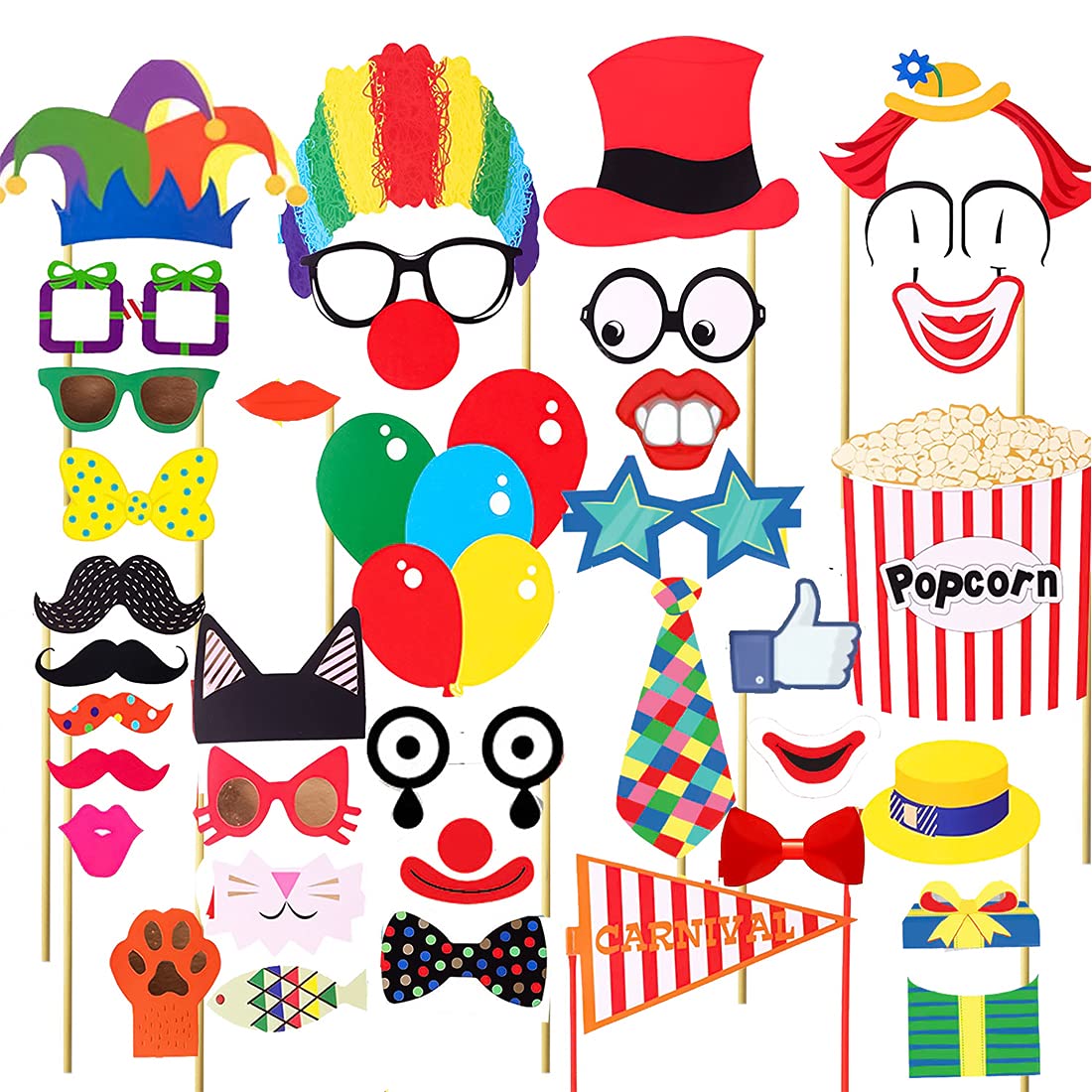 36PCS Circus Photo Booth Props Funny Carnival Theme Party Decorations
