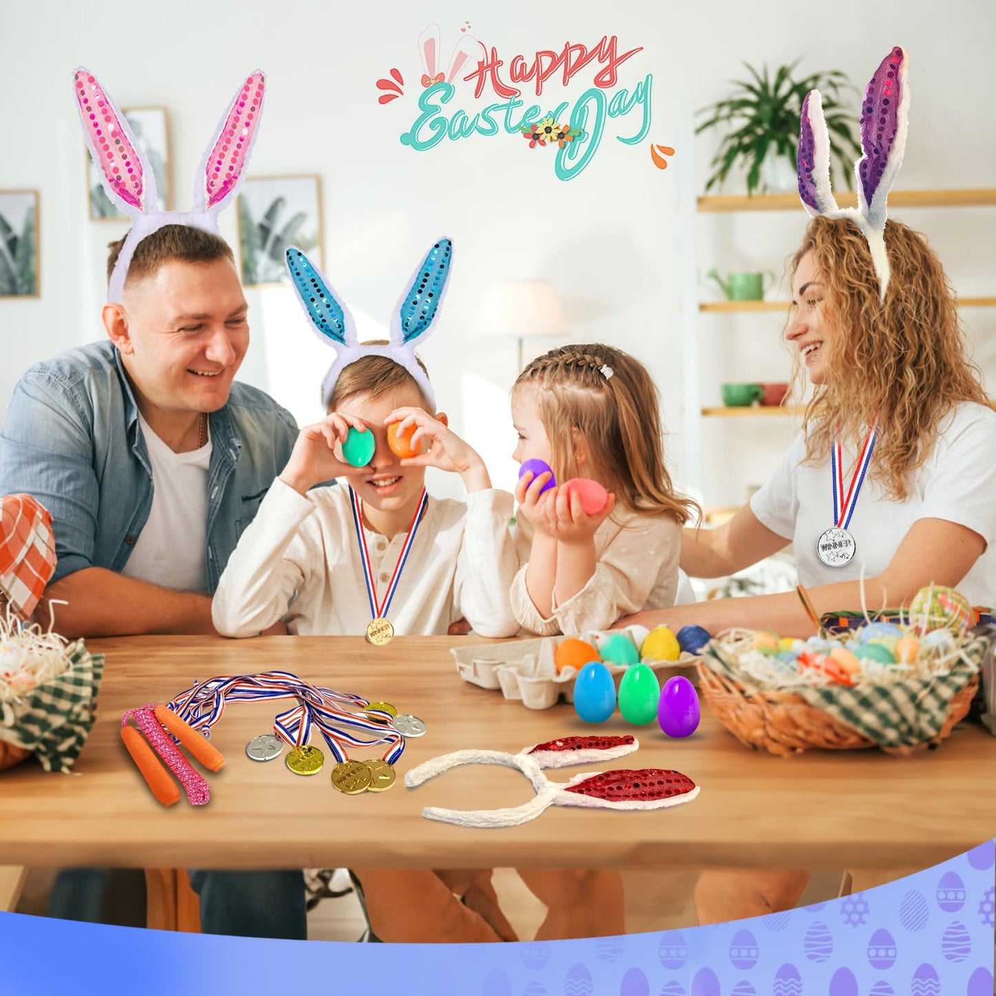 Atonofun 29 Pack Easter Games for Kids Outdoor, Potato Jumping Bags, Bunny Ears Headbands, Egg