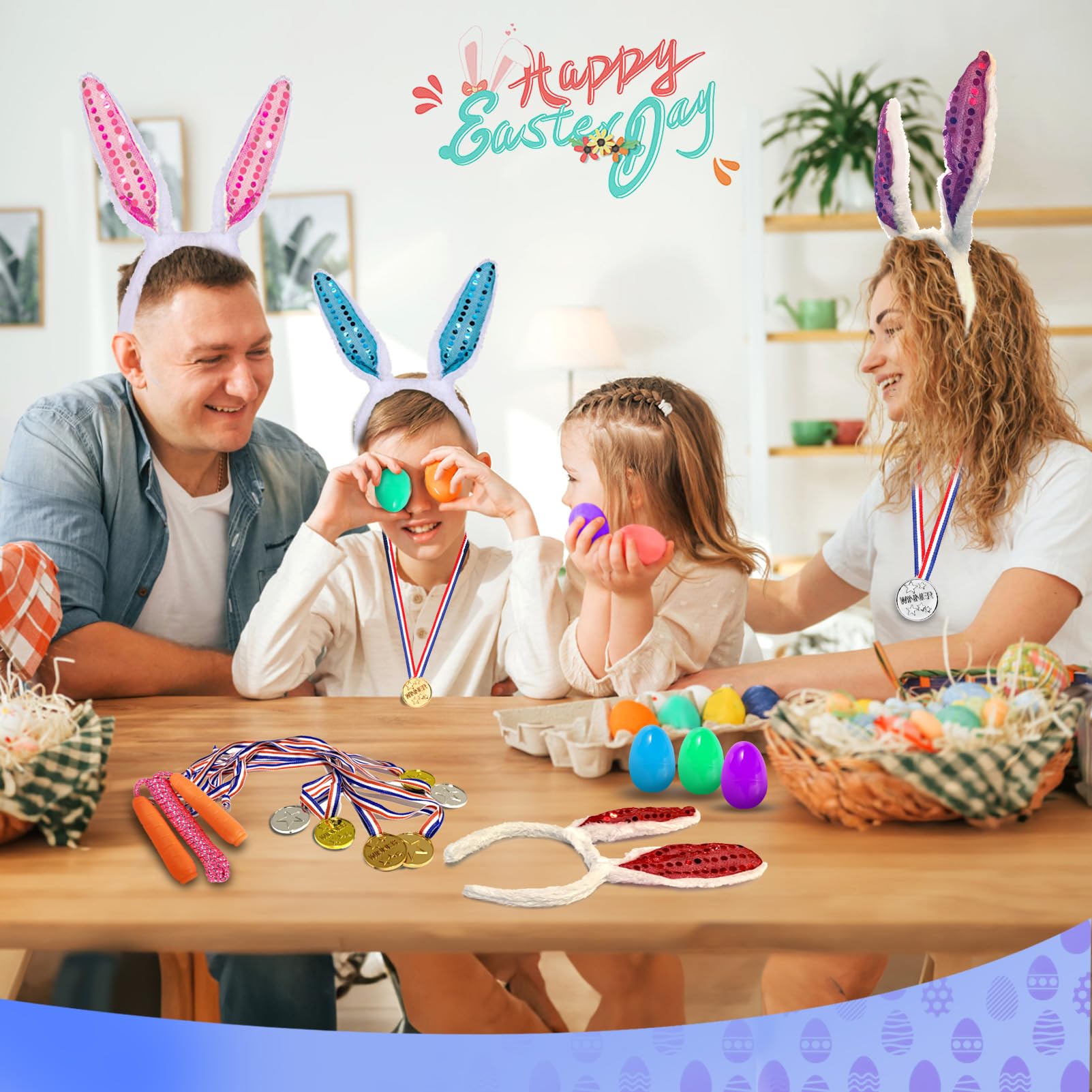 Atonofun 29 Pack Easter Games for Kids Outdoor, Potato Jumping Bags, Bunny Ears Headbands, Egg