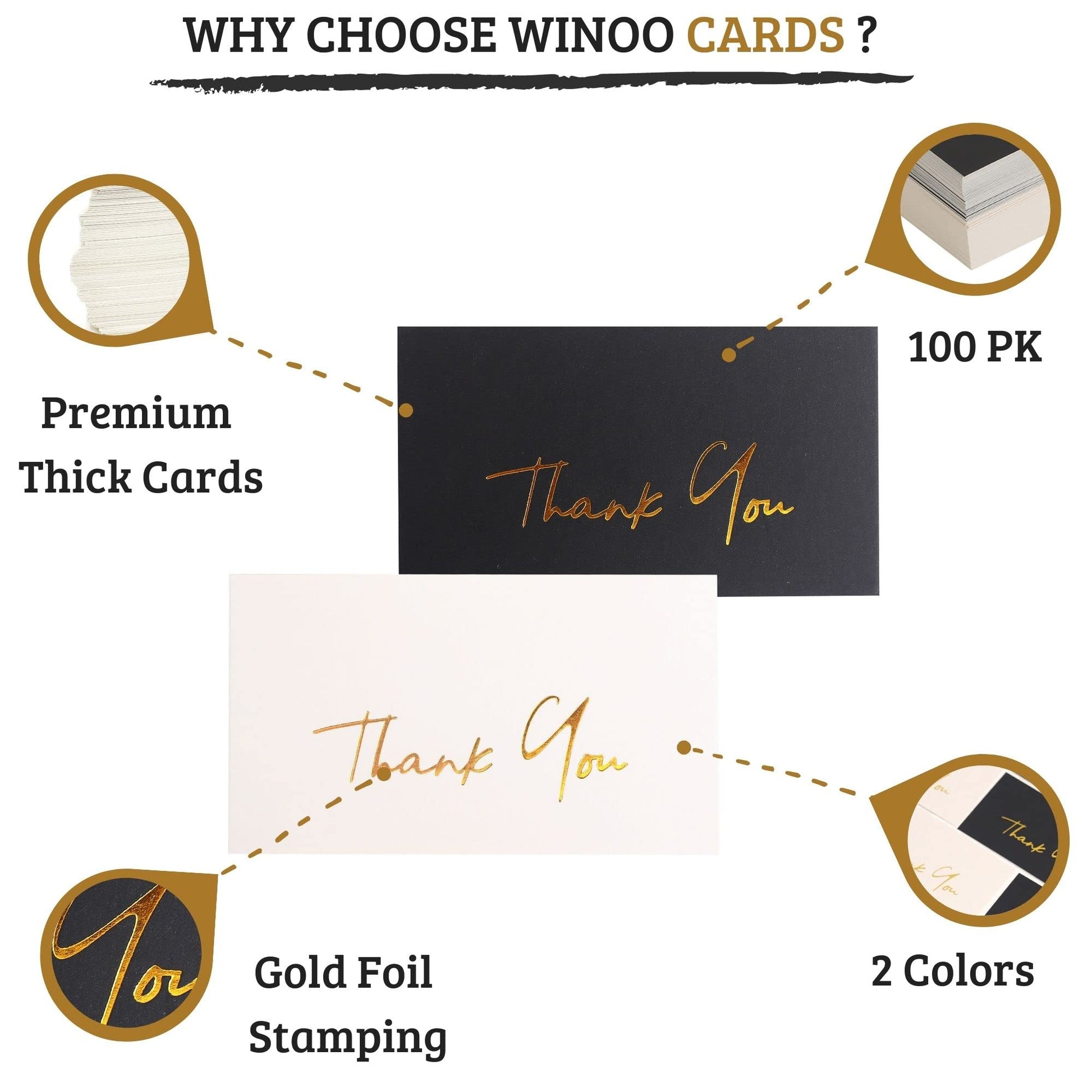Winoo Design Gold Mini Thank You Cards Small Business - 100 PK - Flat Card No Fold, 2 x 3.5 Inches