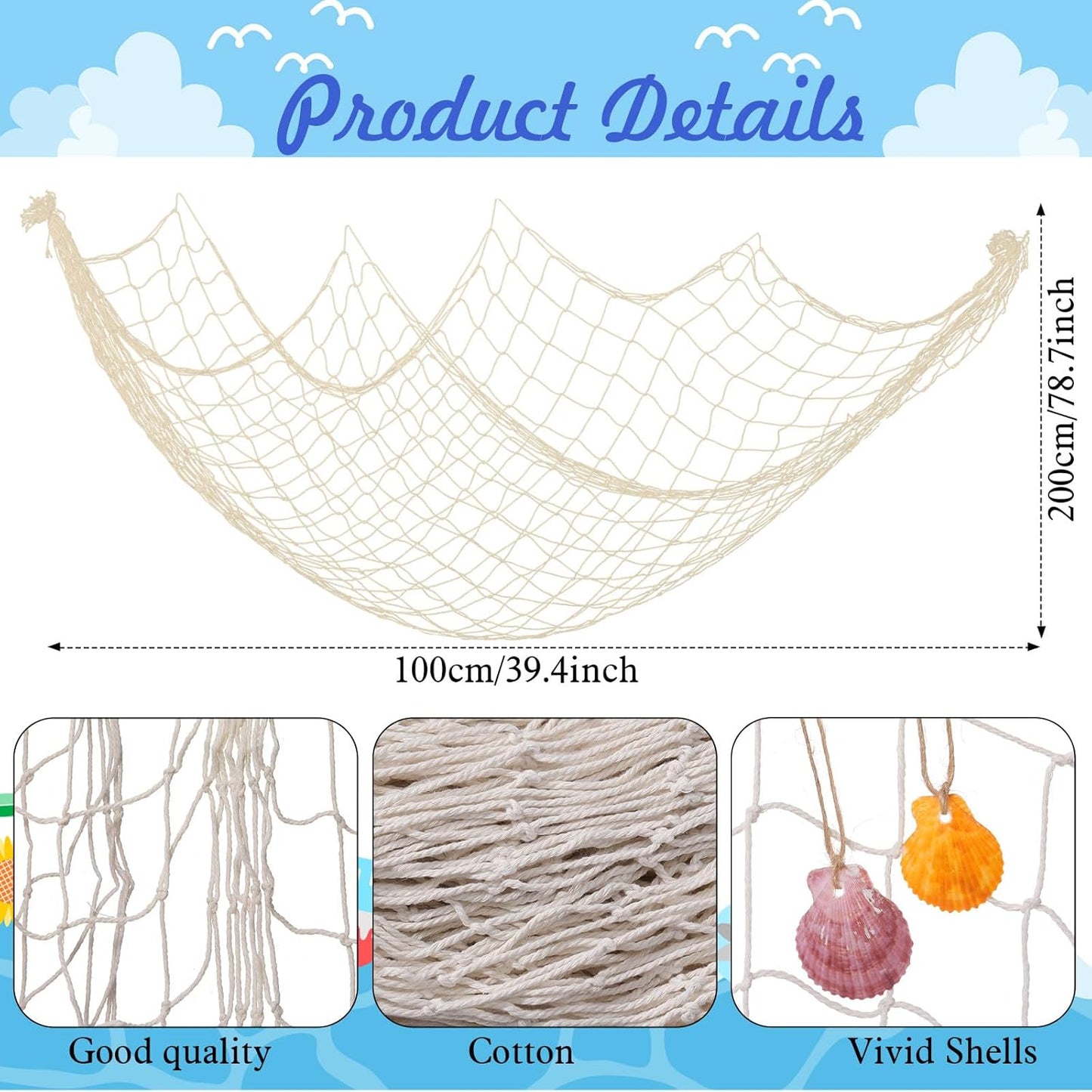 Marsui 11 Pcs Wooden Nautical Wall Decor Fishing Net Decoration, Include Decorative Fishing Net, Ship wheel, Fish Skeleton, Life Ring, Anchor, Starfish Beach Decor for Mediterranean Party (Khaki)