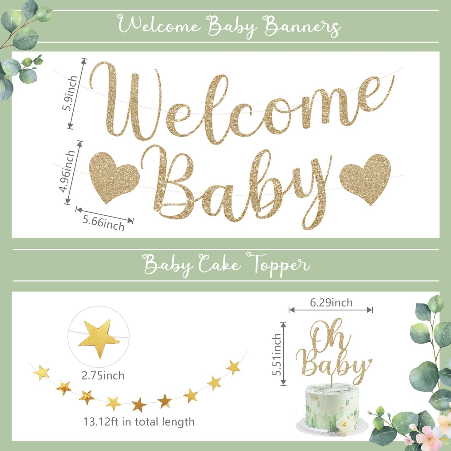 Amandir Sage Green Baby Shower Decorations Welcome Baby Banner