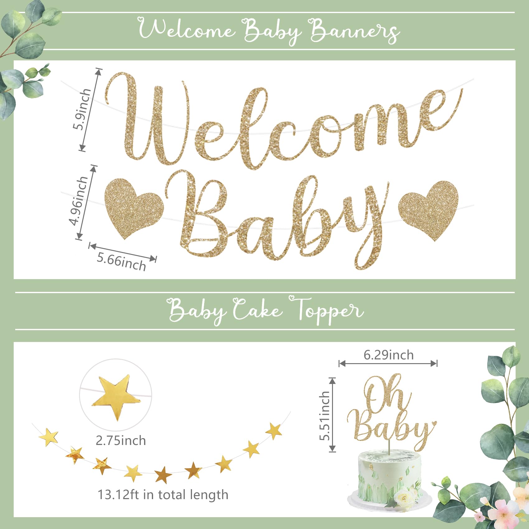 Amandir Sage Green Baby Shower Decorations Welcome Baby Banner