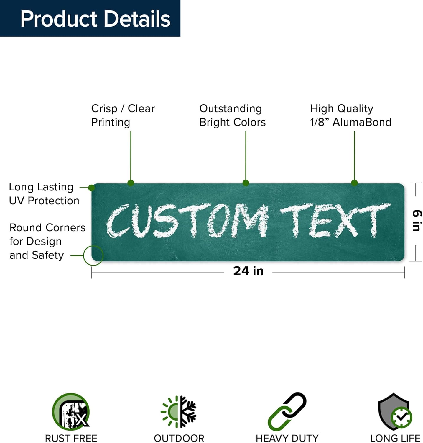 Custom Sign, Custom Street Sign, 11 Font Colors, 13 Font Styles, 4 Hole Options, 22 Sizes, 6x24 Inches, Rust Free DiBound, Fade Resistant, Made in USA by My Sign Center (Chalkboard Green)
