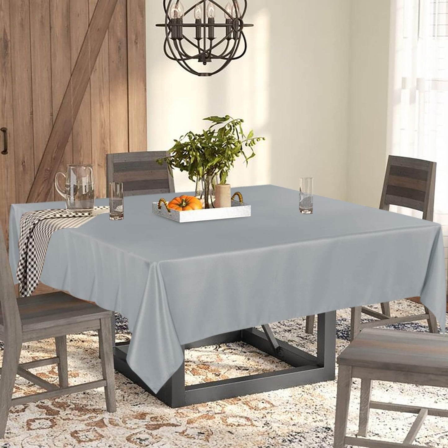 Fitable Rectangle Tablecloth 60x84 inch Tablecloth Stain and Wrinkle Resistant Washable Polyester Table Cloth for Buffet Parties and Camping Silver