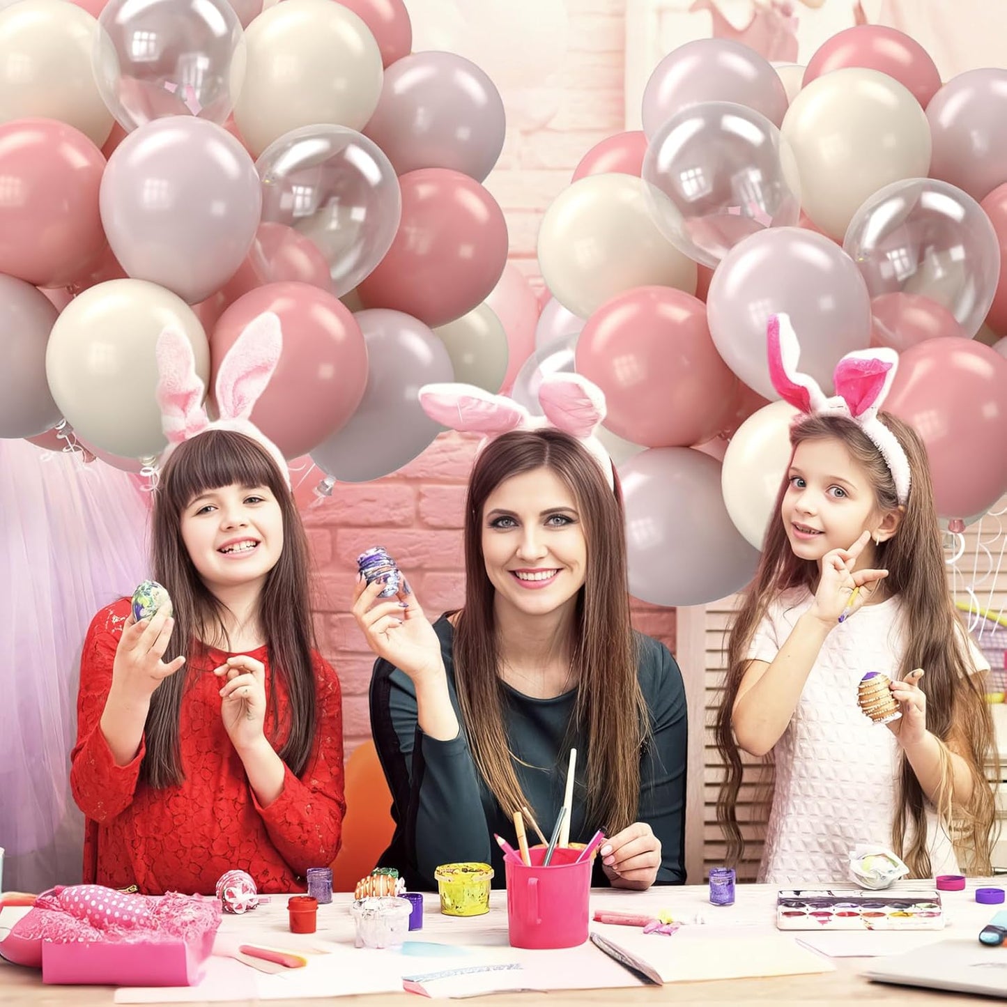 Pink and White Balloons, 12 Inch Pastel Pink Beige Cream White Clear Latex Balloon for Girls Birthday Bachelorette Party Bridal Baby Shower Party Decorations Supplies