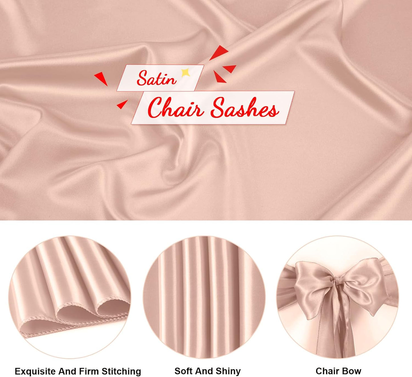 Satin Chair Sashes Bows Universal Chair Ribbon Ties Back Sash for Wedding Party Reception Events Banquets Hotel Event Chair Cover Decoration (7x108 inch) (100, Blush Pink)
