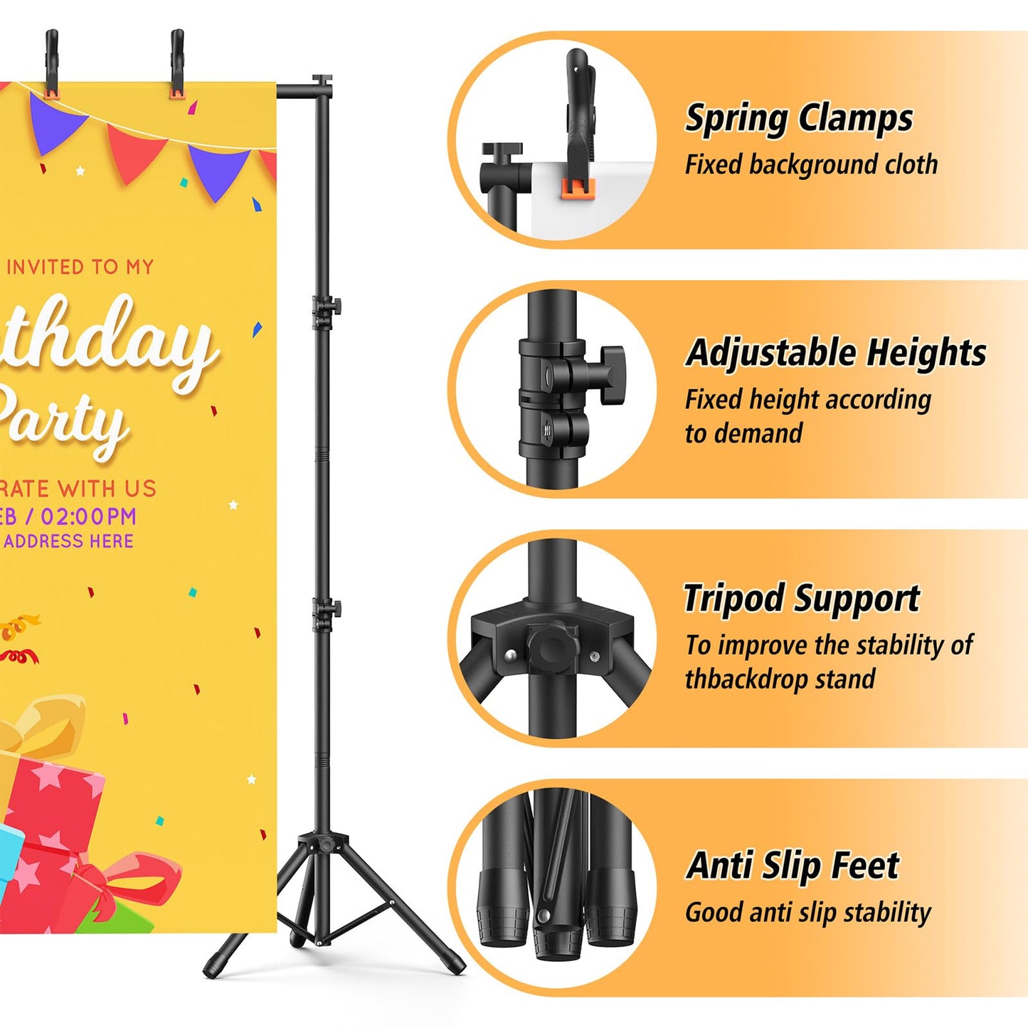 Forlogic Backdrop Stand 10x7.5ft(WxH),Portable Adjustable Photo Back Drop Stand for Party