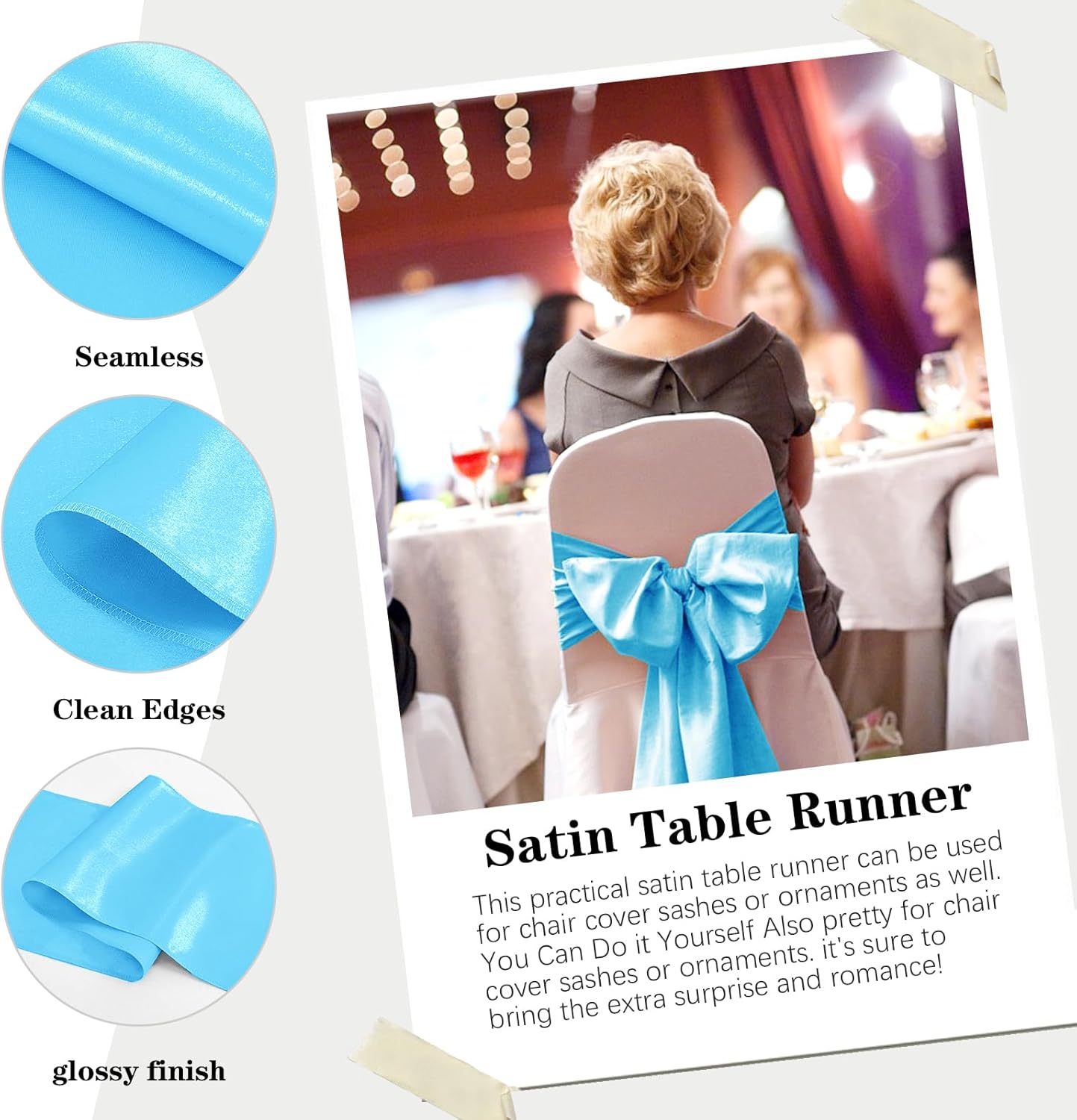 10 Pack Satin Table Runner 12 x 108 Inch Long Blue Silk Table Runner for Wedding Party Banquet Birthday Decoration