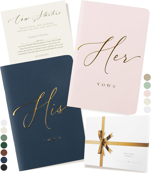 ARTESORI Wedding Vow Book for Her & Him, Soft Touch, Gold Engraving, 28 Lined Pages, Wedding Vow Books His and Hers, Wedding Essentials, Wedding Registry Gifts, His and Hers Gifts [Blush & Navy]