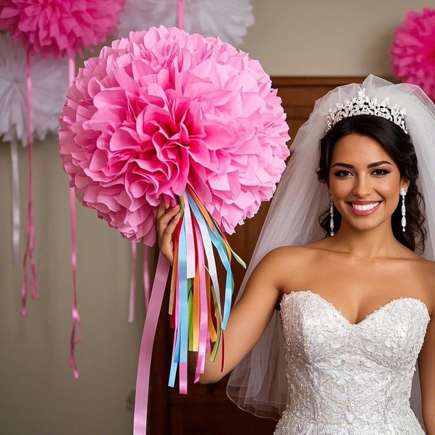 Capesaro Pink Paper Pom Poms - 10",12" Tissue Pom Poms Decorations for Bachelorette Baby Shower Girl Party Hanging Decor - 12 Piece Set