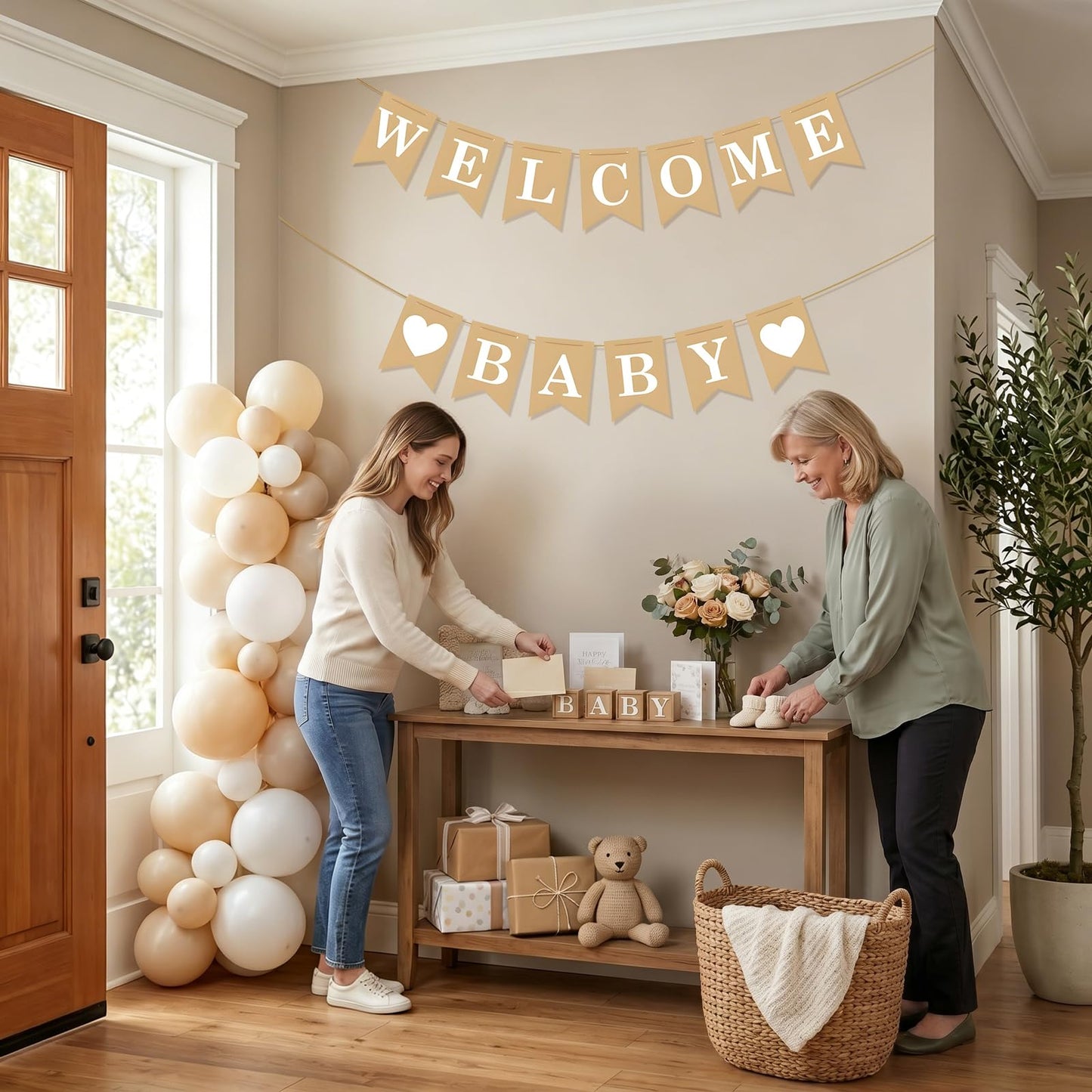 Welcome Baby Banner – Rustic Baby Shower Decorations, Gender Neutral Baby Shower Decor, Pre-Strung