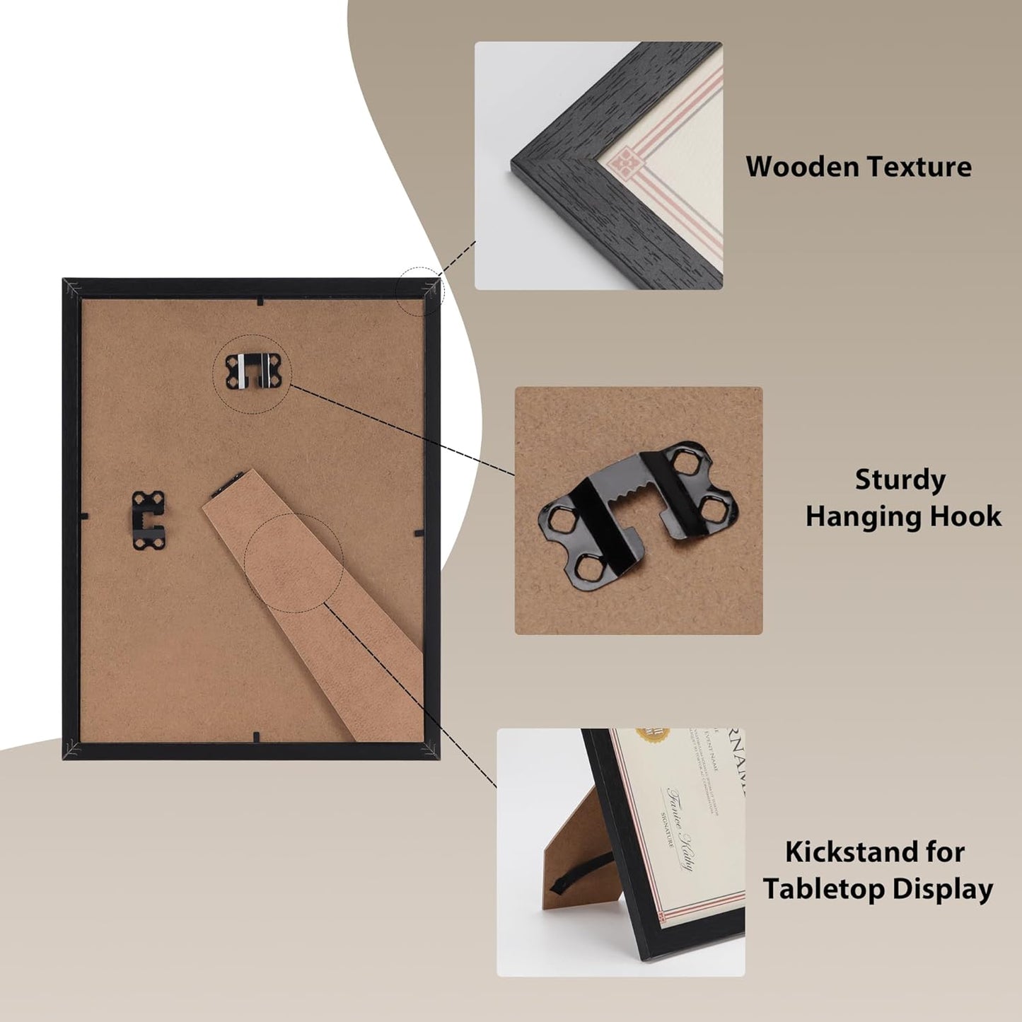 PETAFLOP Bulk Picture Frames 8.5 x 11 Certificate Document Frame Set of 18, Black Frame for Wall Tabletop Vertically and Horizontally