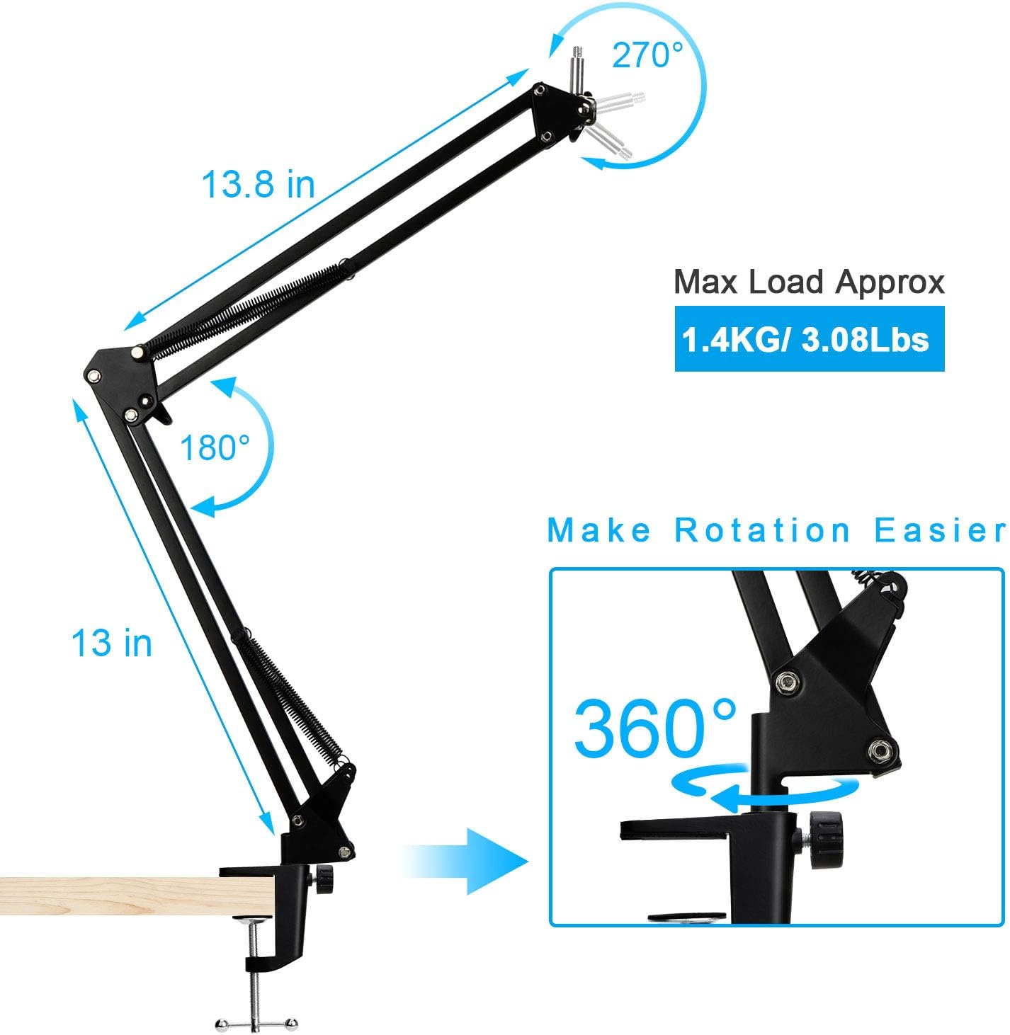 Wave 1 Microphone Stand, Professional Mic Boom Arm Stand Compatible with Elgato Wave 1 USB Condenser Microphone by SUNMON