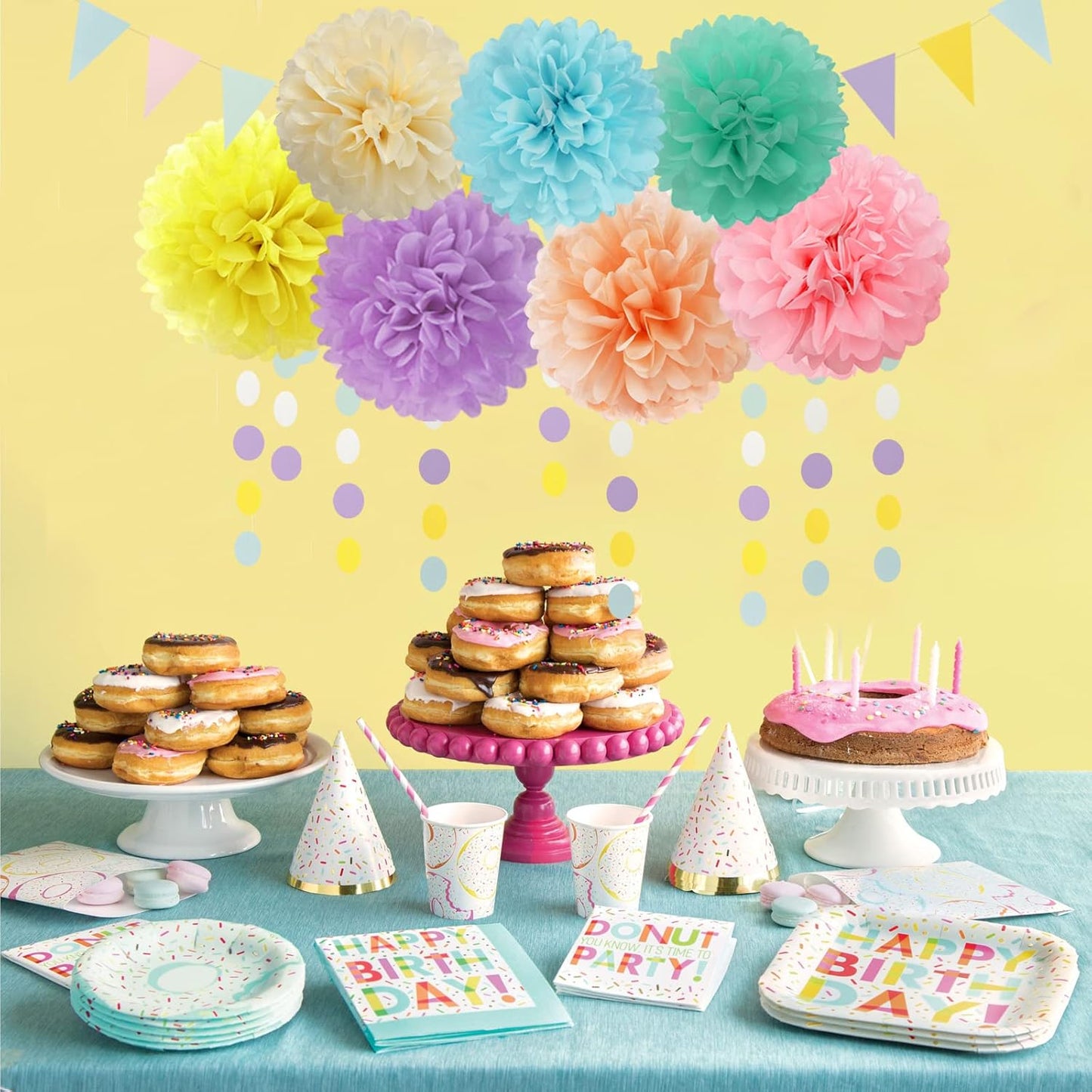 Pastel Rainbow Party-Decorations Supplies Streamers-Garland - 29pcs Baby Shower Birthday Wedding Tissue Pom Poms,Tassel Banner Backdrop Decor Bunting Lasting Surprise