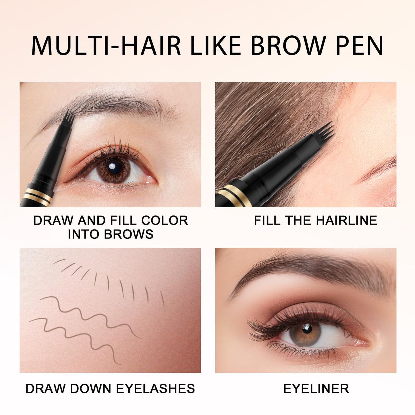 Eyebrow Pen,2-in-1 Waterproof Eyebrow Pencil with 4 Tip Microblading Brow Pen and Ultra-Precise Brow Pencil,with Dual-ended Eyebrow Brush,Eyebrow Makeup for Natural Looking - Medium Brown