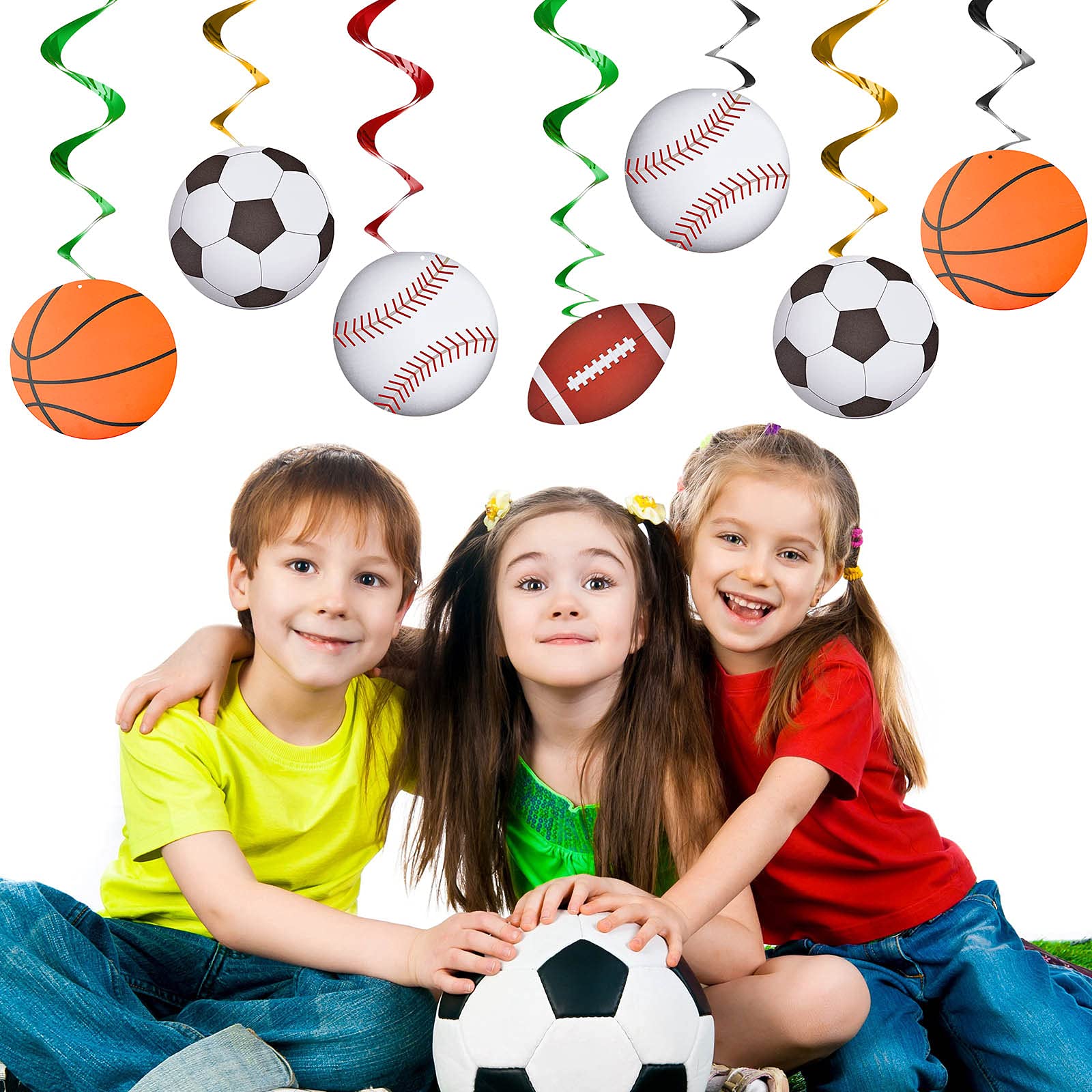 48 Pieces Sports Hanging Swirl Decorations Baseball Basketball Football Soccer Hanging Whirls