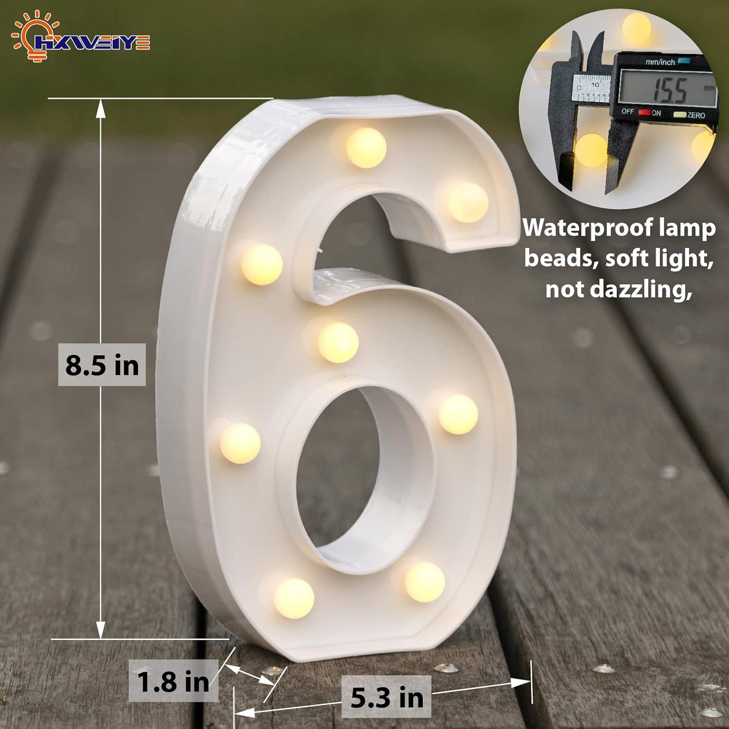 HXWEIYE Light Up Numbers-6, LED Marquee Number Lights Sign 26 Alphabet and 10 Number for Party Bar Birthday, Light Up Letters Battery Powered Warm White Christmas Decoration Numbers Lights