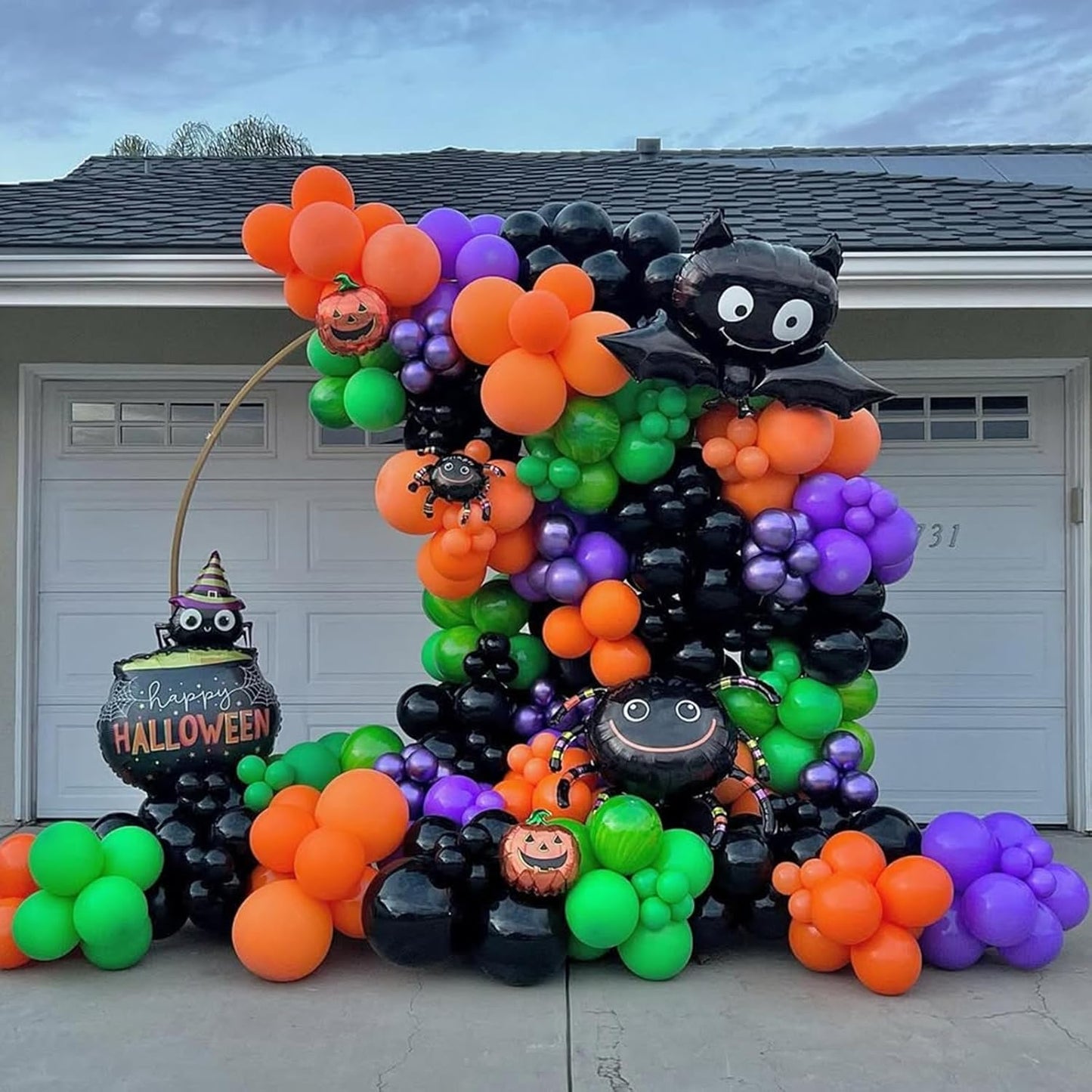 Halloween Balloons Arch Kit, Black, Orange, Purple and Green Balloons Garland Arch Kit for Birthday, Halloween Party Decorations