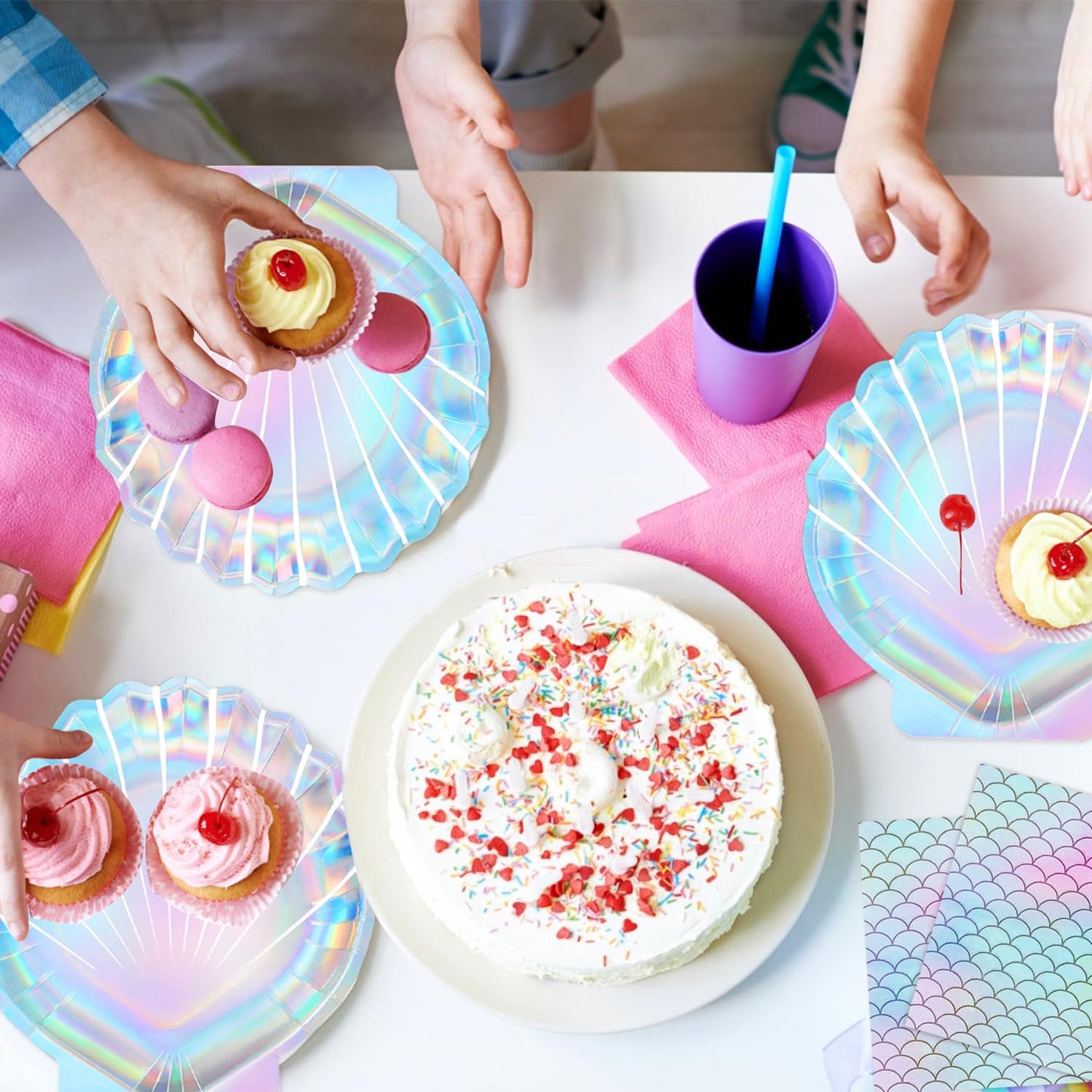 QIYANPAX 144 Pcs Mermaid Party Supplies Mermaid Birthday Decorations Includes Plates Napkins Cups