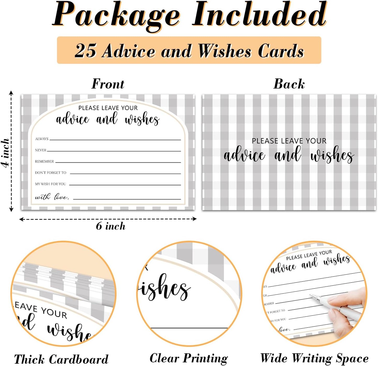 25 Advice and Wishes Cards, Grey Checkered Fill-In Advice Cards for Bridal Shower Wedding Birthday Party Baby Shower Graduation Party, Well Wishes Card for Mr & Mrs Adults, Party Supplies -07