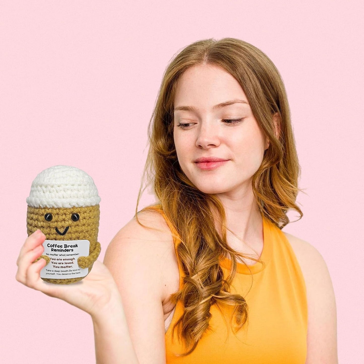 Coffee Lovers Birthday Gifts for Women Men,Emotional Support Gifts,Encouragement Little Reminders Present,Positive Coffee Accessories,Crochet Espresso Desk Decorations