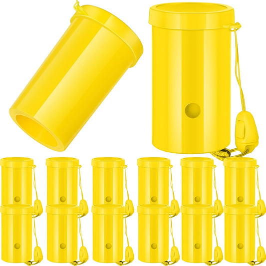 12 Pcs Mini Air Horns 3 Inch Noisemakers for Sporting Events Parties Celebrations Loud Noise Maker Blow Horn Noise Whistle with Lanyard for Birthday Party Celebrations Goodie Fillers(Yellow)