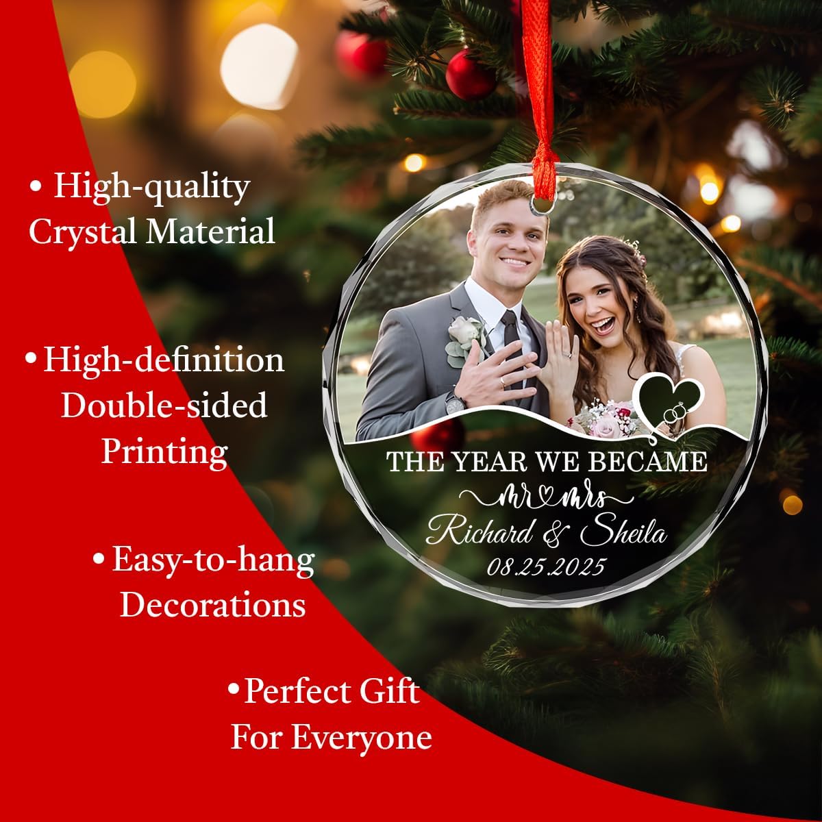 Personalized Christmas Ornaments with Names, Couple Glass Ornament, Custom Wedding Gifts for Couples 2025, Wedding Gift Ideas for Newly Wed Couple, Bride, Bridal Shower, Future Mr & Mrs (C2)