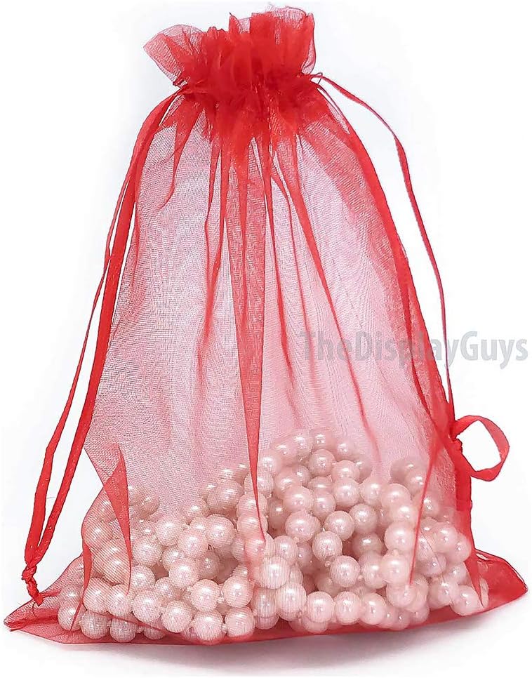 TheDisplayGuys 100-Pack 6x8 Red Sheer Organza Gift Bags with Drawstring, Jewelry Candy Treat Wedding Party Favors Mesh Pouch