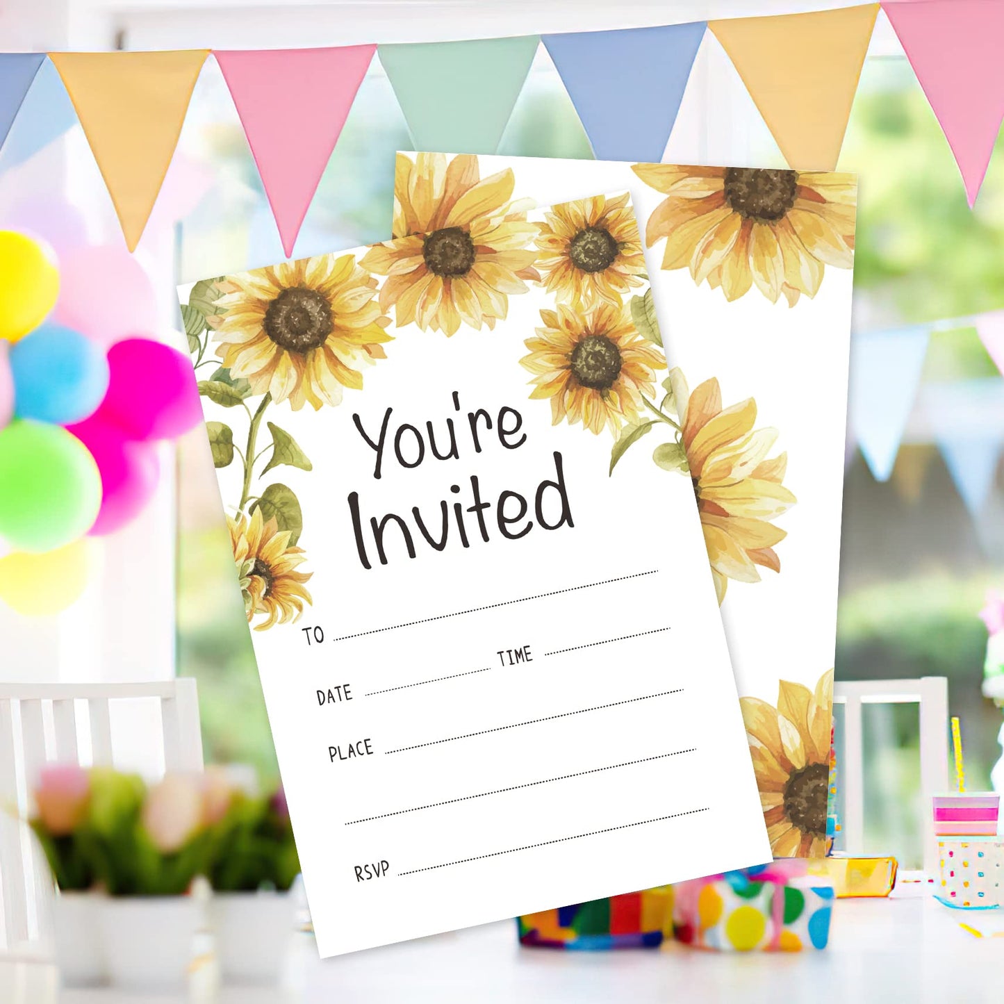 20 Sets You're Invited Sunflower Invitations With Envelopes,Sunflower Rustic Double-sided Printed