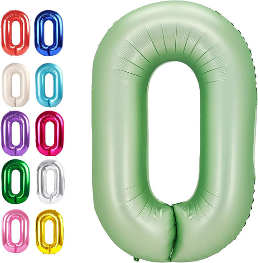 Sage Green 40 Inch 0 Number Balloons, 0 Decorations for 10 20 30 40 50 60 70 80 90 100 Birthday, 2026 Oliver Green Foil Giant Birthday Graduations Anniversary Party Balloon